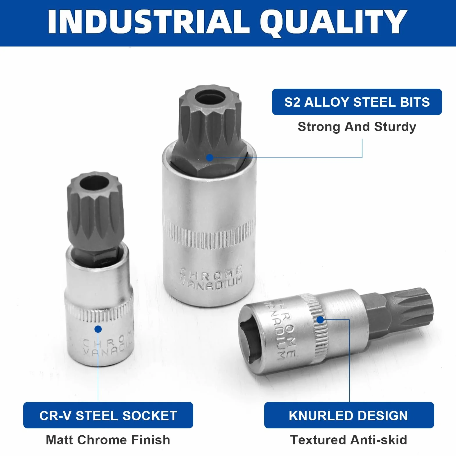 DAKCOS 10 szt. zestaw gniazd Spline XZN, typ M, M4-M18 do 1/2", 3/8", napęd 1/4", zestaw bitów z potrójnymi kwadratowymi wypustami