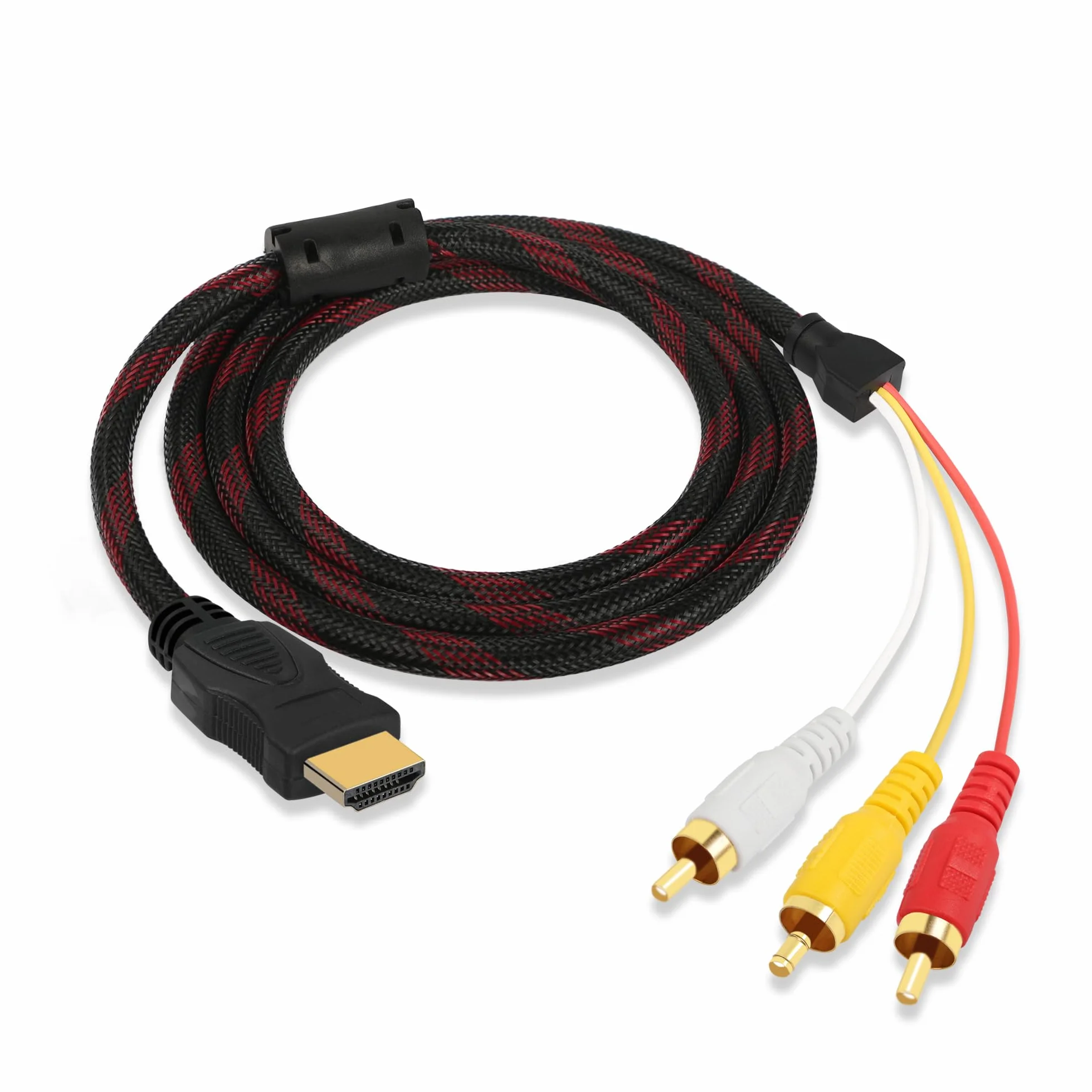 YAODHAOD Adapter HDMI do 3RCA, konwerter audio kompozytowy, do HDTV, DVD, LCD (5FT)