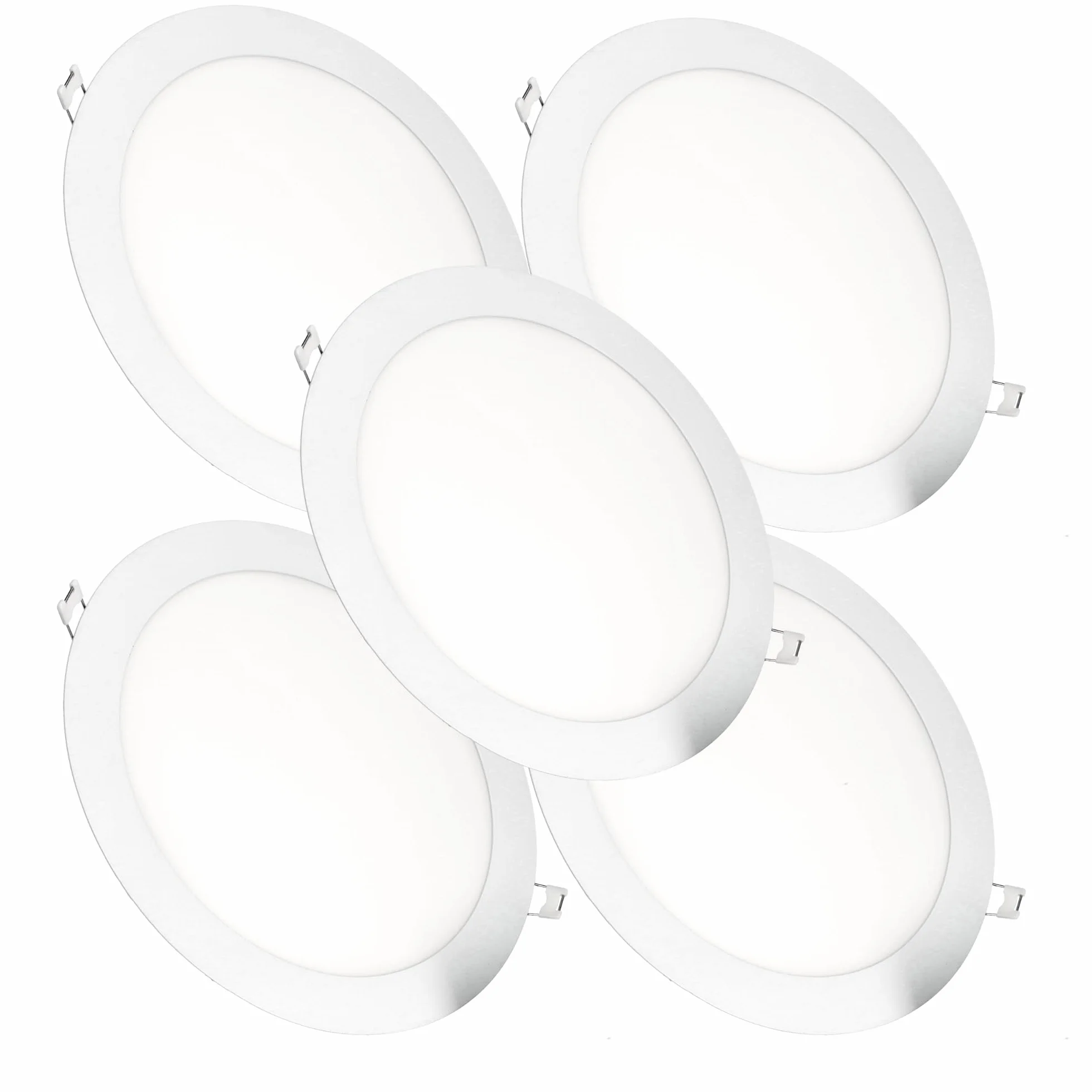 JANDEI - komplet 5 x LED Downlight 18W okrągły do zabudowy, płaski biały matowy pierścień, aluminiowy otwór 200-205 mm, neutralna biel 4200K, lampa sufitowa, oświetlenie sufitowe