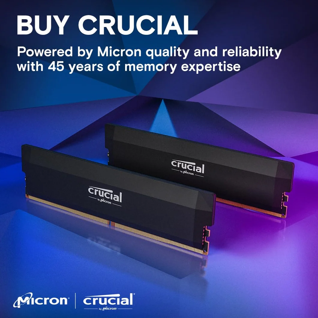 Crucial Pro DDR5 RAM 32GB Kit 6000MHz CL36 Intel XMP 3.0 AMD EXPO Gaming Memory Black CP2K16G60C36U5B