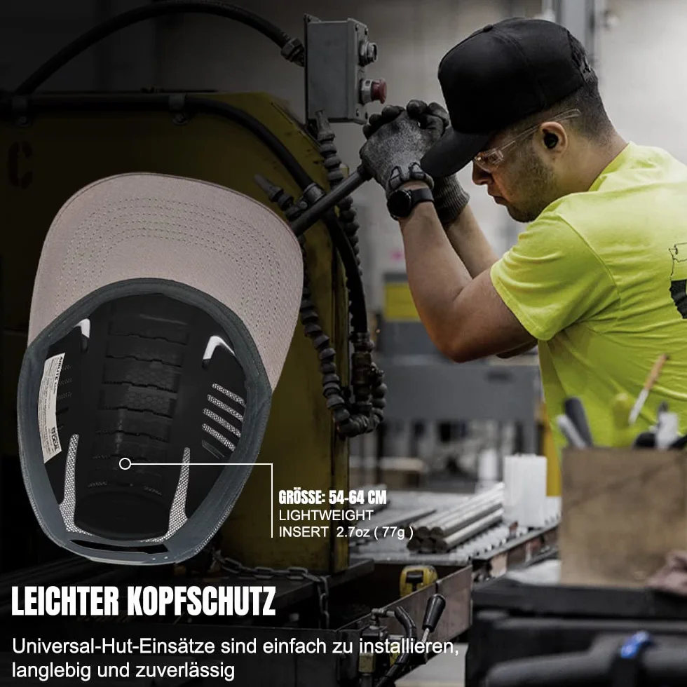 GREEN DEVIL Uniwersalna czapka z daszkiem z twardego tworzywa ABS, oddychająca, lekka, odporna na wstrząsy, pasuje do każdego kapelusza baseballowego lub hardhatów dla wygodnej ochrony głowy