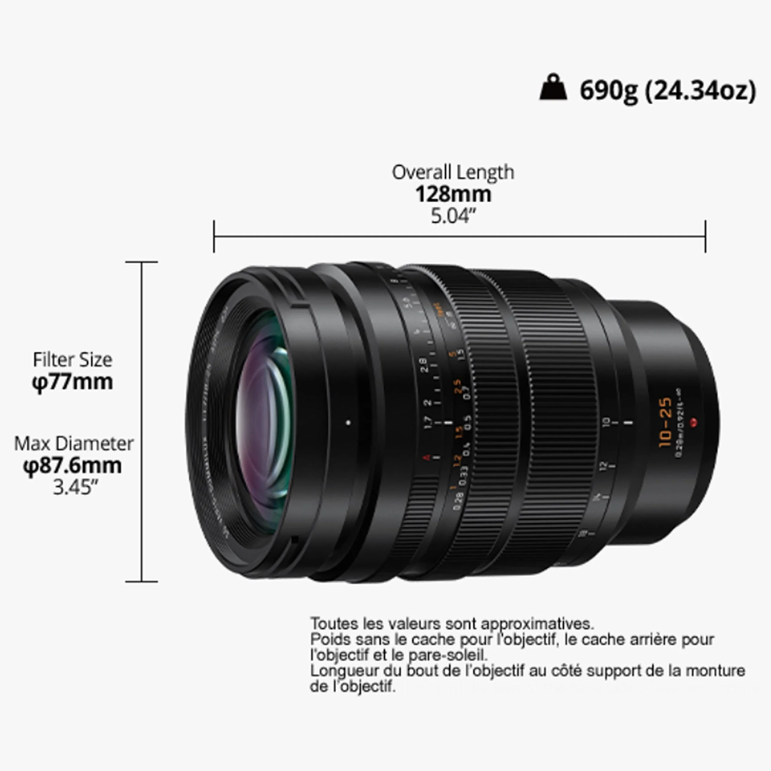 Panasonic H-X1025 LEICA DG VARIO-SUMMILUX Teleobiektyw w standardzie Mikro 4/3 (10–25/20–50mm (odpowiednik kliszy 35 mm), F1.7, filtr φ77mm), czarny