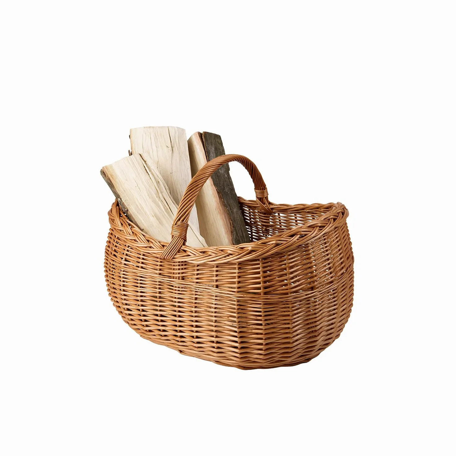 e-wicker24 Duży kosz kominkowy z wikliny w naturalnym kolorze, wiklinowy kosz na drewno kominkowe