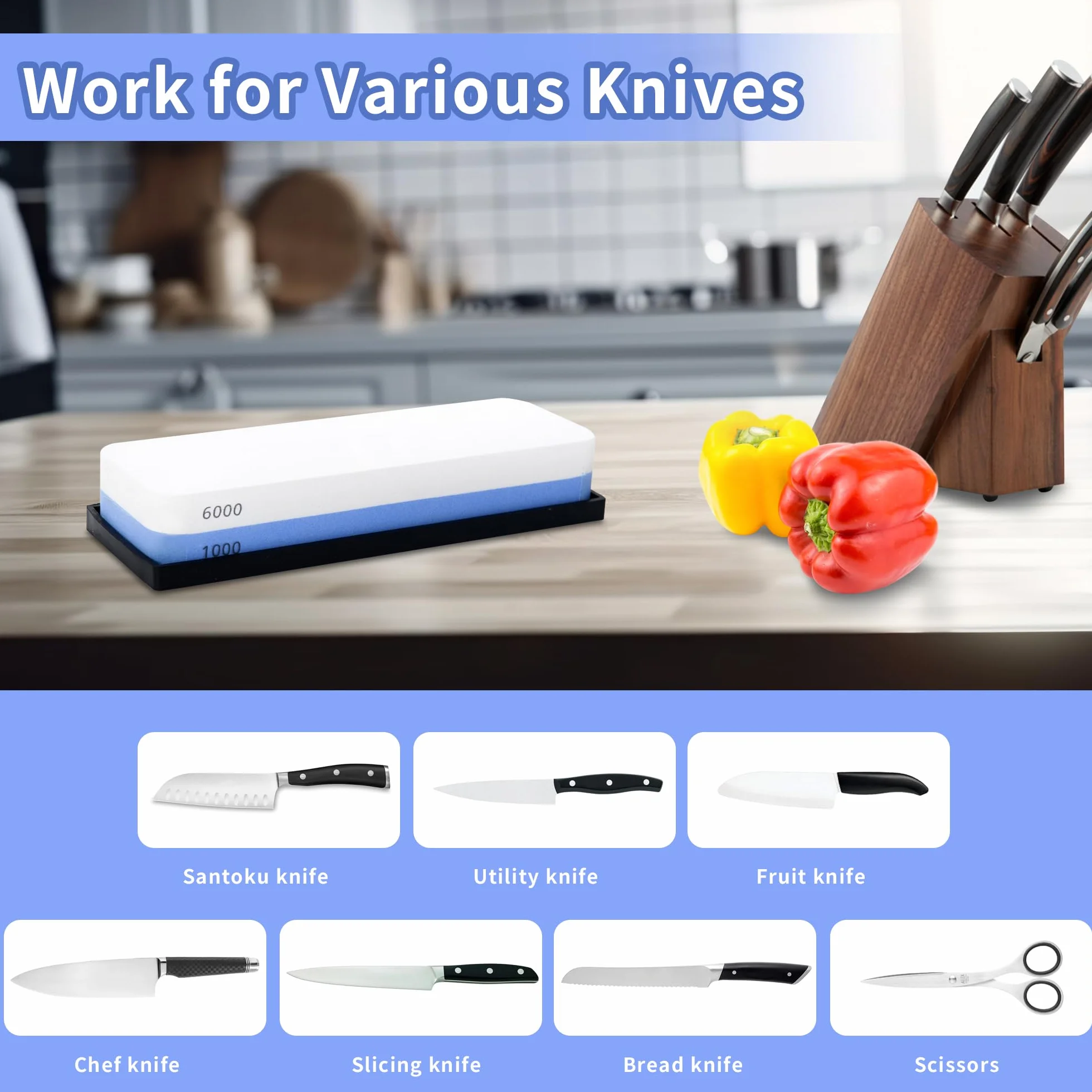 2 w 1 kamień do ostrzenia ziarnistości 1000 6000 profesjonalny kamień do ostrzenia noży z antypoślizgową podstawą, bezpieczny i łatwy w użyciu