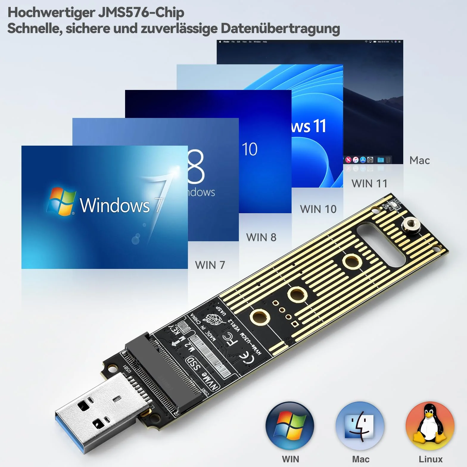 ELUTENG Karta Adaptera M.2 NVMe Na USB 3.1 Typu A, 10 Gb/s, Konwerter Czytnik PCIe SSD, Obsługa Klucza M 2230, 2242, 2260, 2280