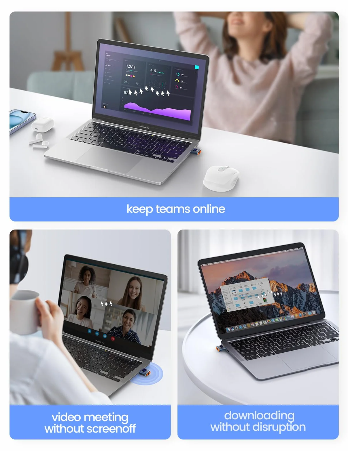 (Metalowy) VAYDEER Mini Mouse Jiggler USB Mouse Mover z włącznikiem wł./wył., bez sterowników, nie jest wykrywalny, symuluj ruch wskaźnika, Plug and Play, kolor czarny