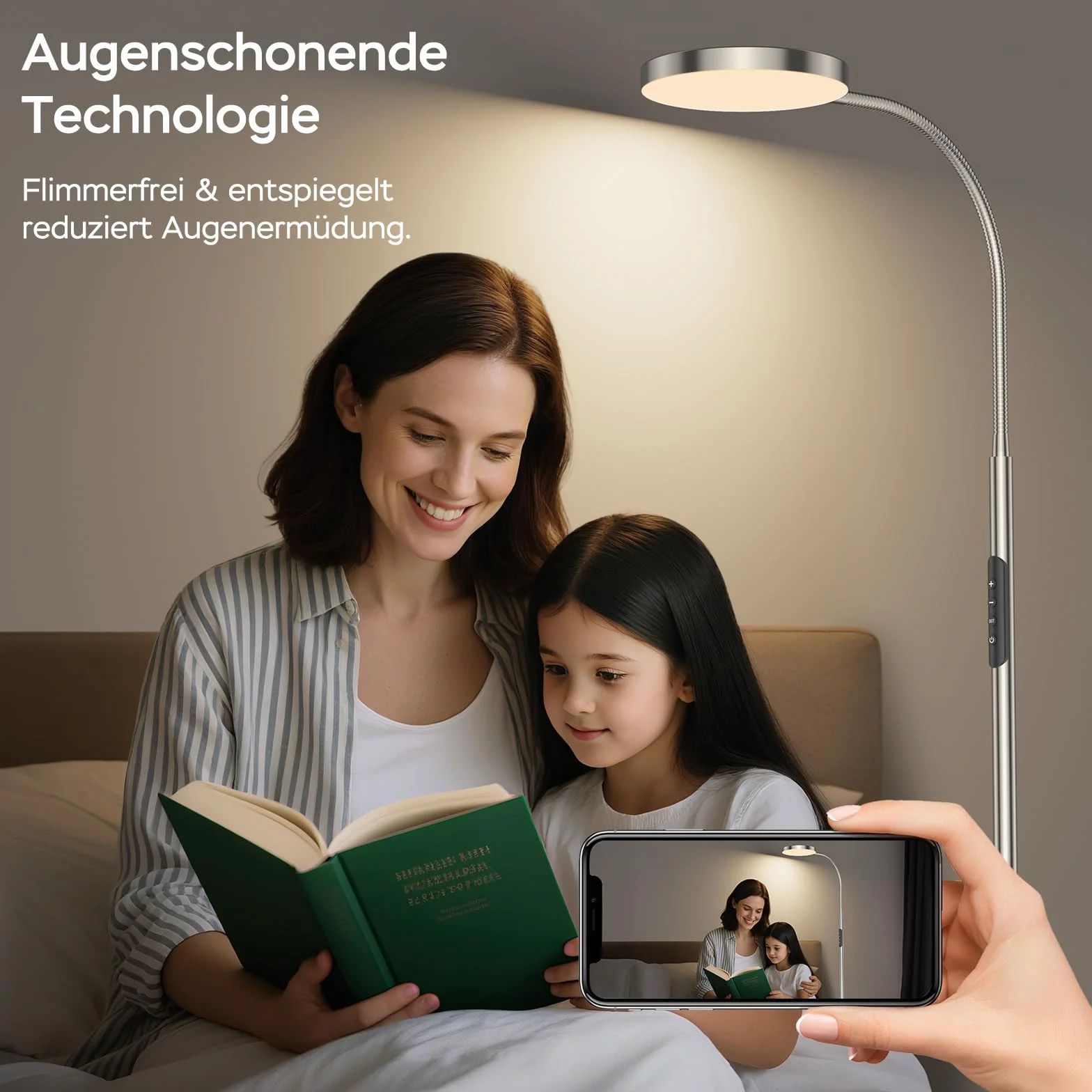NOVA Lampa stojąca LED | Dimmowana lampa stojąca do salonu z pilotem | 4 temperatury barwowe & 4 poziomy jasności (Koloru Niklu)