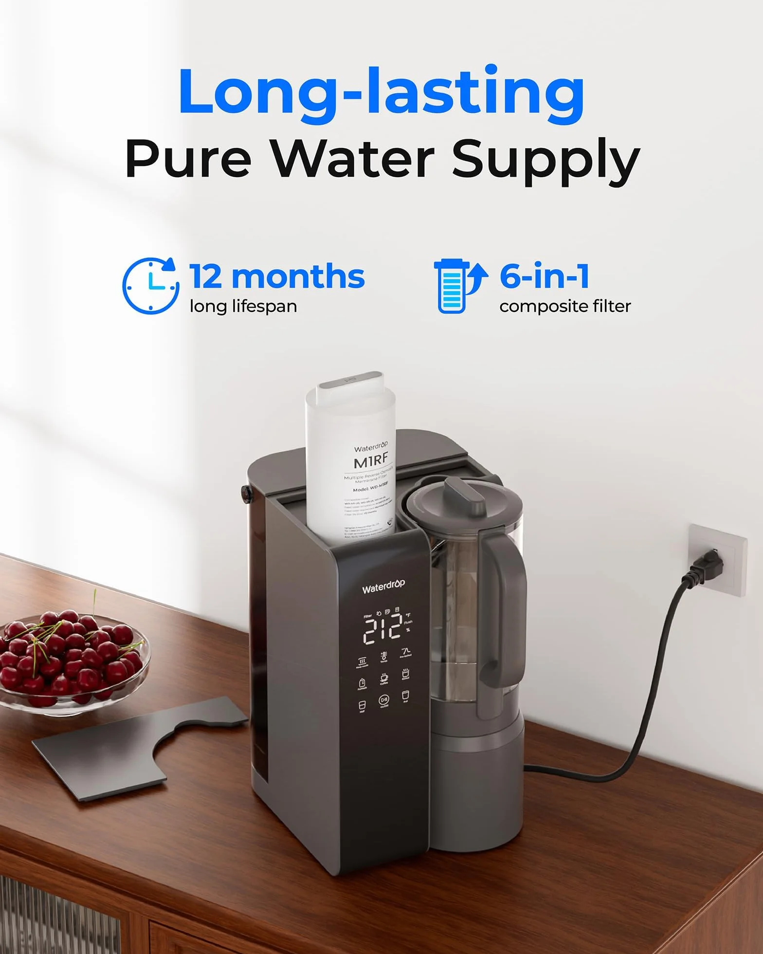 Waterdrop Filtr WD-M1RF, zamiennik dla systemu odwróconej osmozy WD-M1, żywotność 12 miesięcy