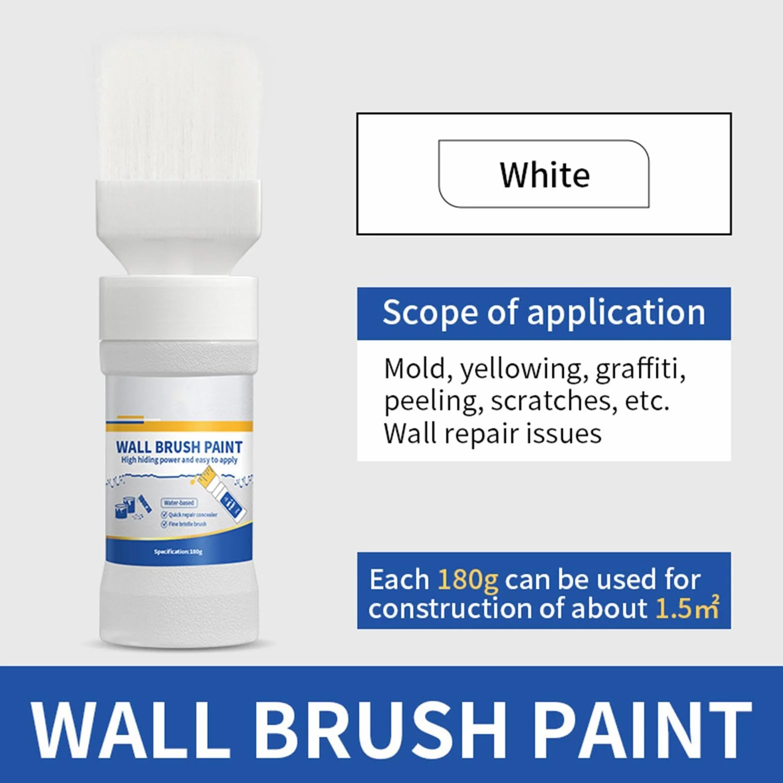 Wall Repair Paste, Safe Wall Touchup Paint, White Ceiling Paint, Wall Touchup Kit, Wall Stain Remover Paint, Paint With Brush For Walls, Home Wall Repair Kit, 180g Wall Repair Paste