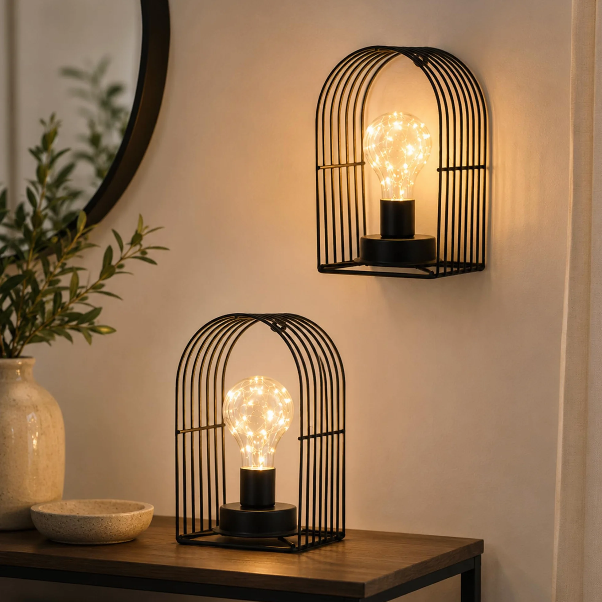 JHY DESIGN Jedyny w swoim rodzaju bezprzewodowy kinkiet ścienny, zestaw 2 metalowych lamp do sypialni, salonu, korytarza z 6-godzinnym timerem i ciepłą bielą żarówką