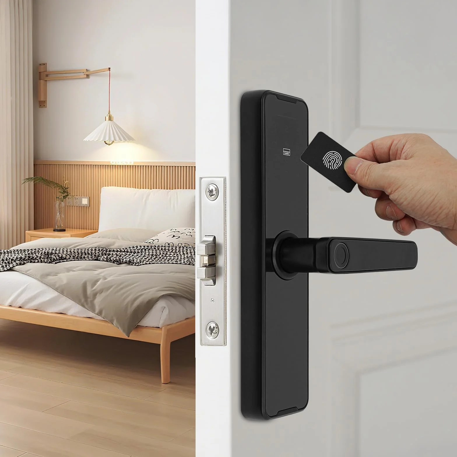 Zamek do drzwi, odcisk palca, inteligentny zamek do drzwi, sterowanie za pomocą aplikacji mobilnej, Smart Door Lock, zamek na odcisk palca z kodem numerycznym, karty, klucze, odcisk palca
