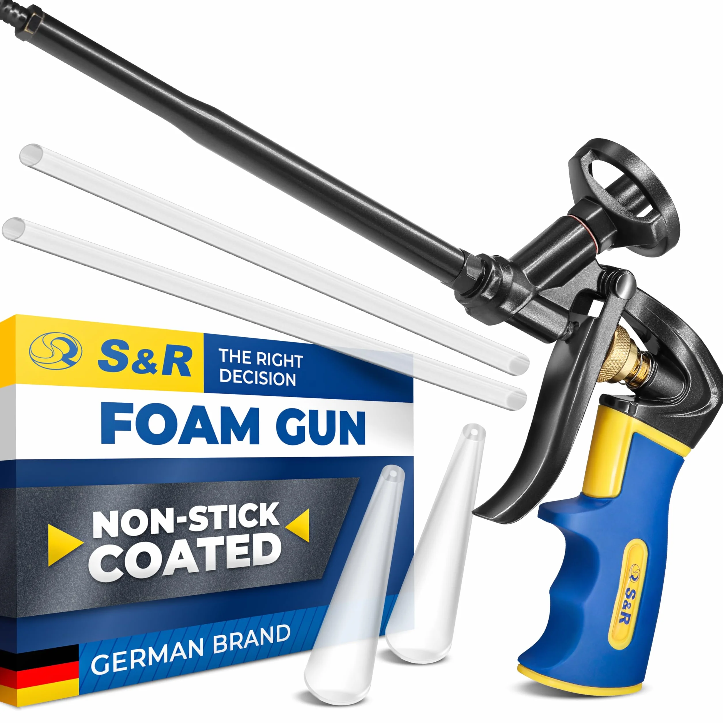 S&R Pistolet piankowy, kompletna powłoka nieprzywierająca PTFE, precyzyjny pistolet dozujący z regulacją jedną ręką do pianki PU, puszek z pianki do wypełniania, pianki budowlanej i wkładów z pianki