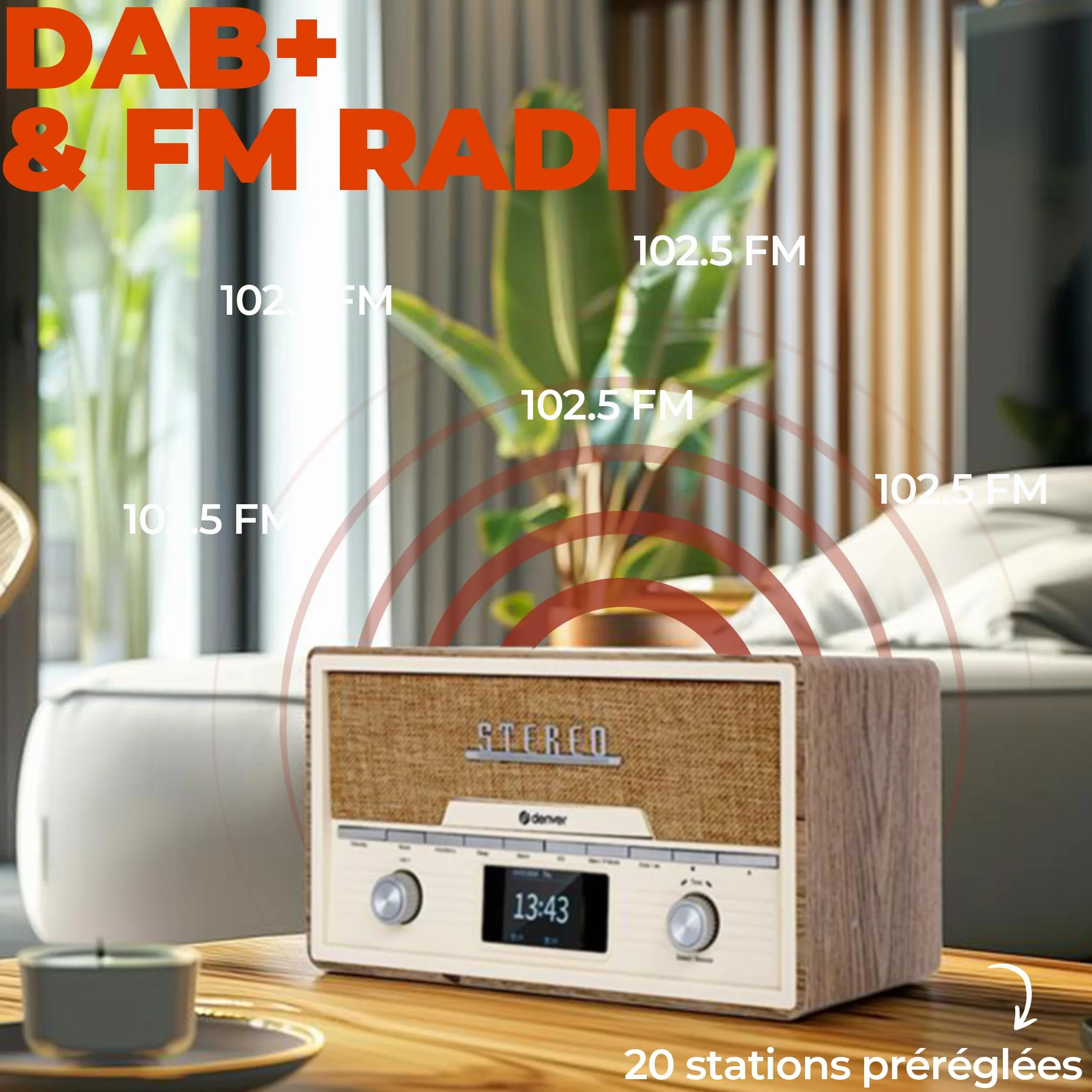 Denver DAB Radio odtwarzacz CD - Retro Radio - Bluetooth - 20 stacji radiowych - DAB/FM/AUX - MDA525 - Lightwood