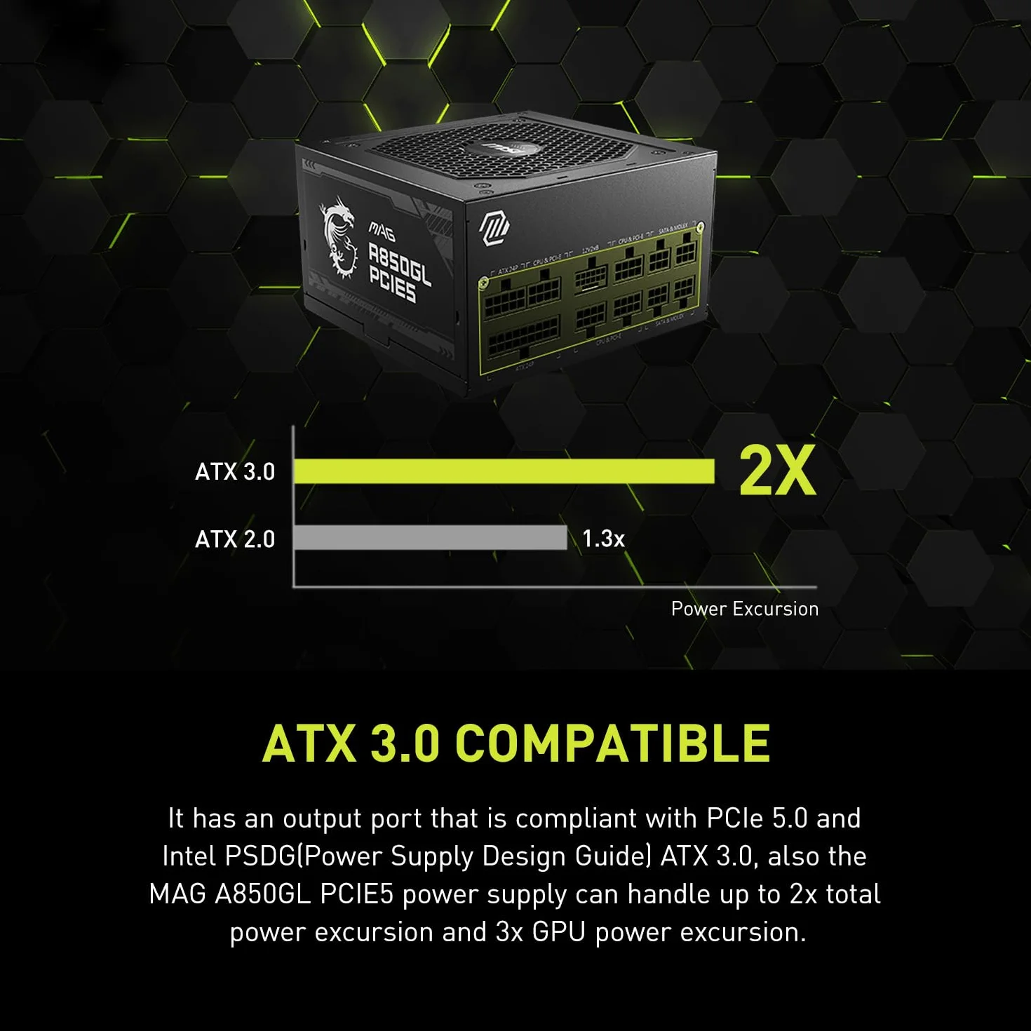 MSI MAG A850GL PCIE 5 ATX 3.0 zasilacz gamingowy 850W 80 Plus Gold modułowy