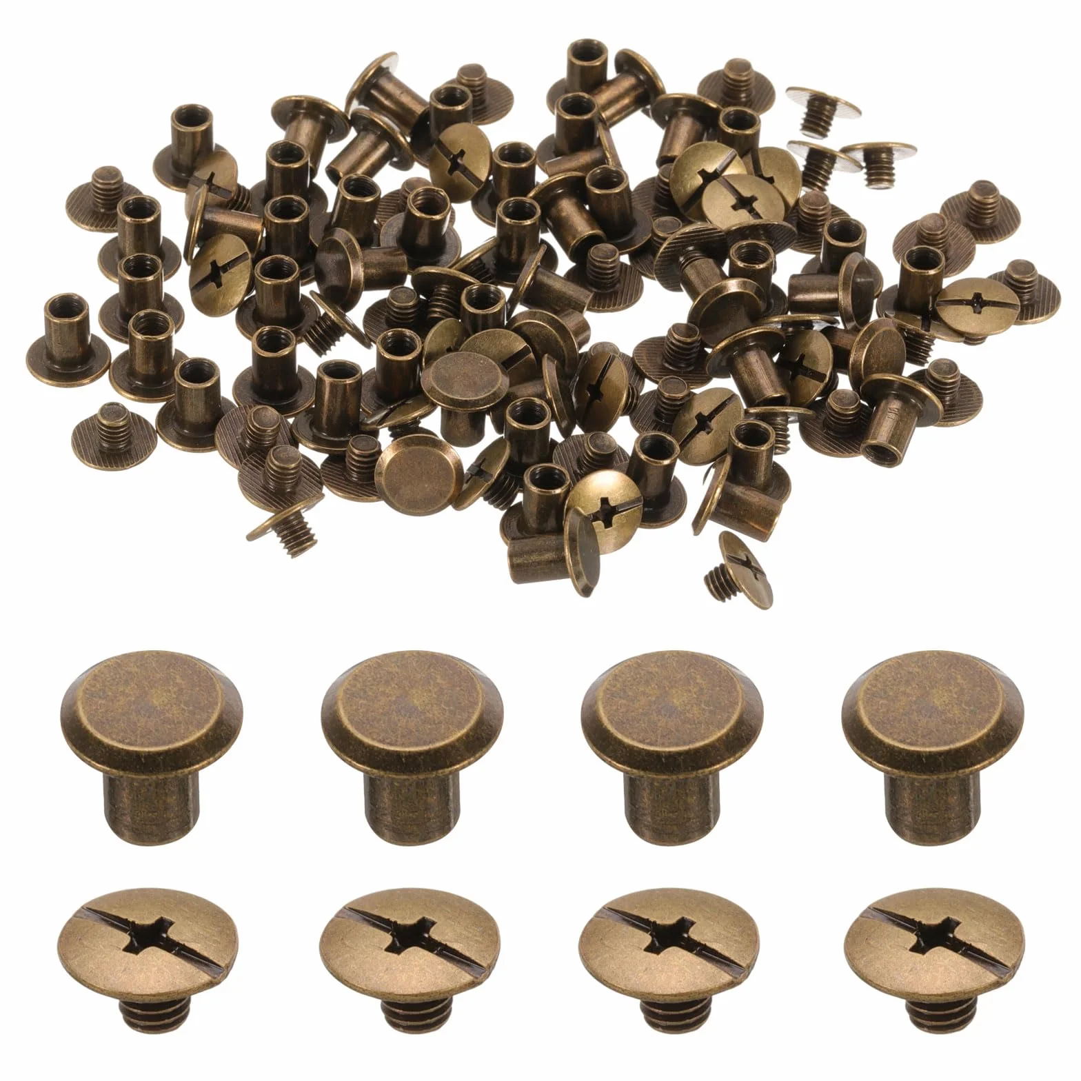 QUARKZMAN Zestaw 50 śrub Chicago M5 x 8 mm, metalowa głowica Phillips, śruby do wiązania, słupki, nity, do samodzielnego wykonania, skórzanego paska, torebki, rzemiosła, wiązania książek, brązu