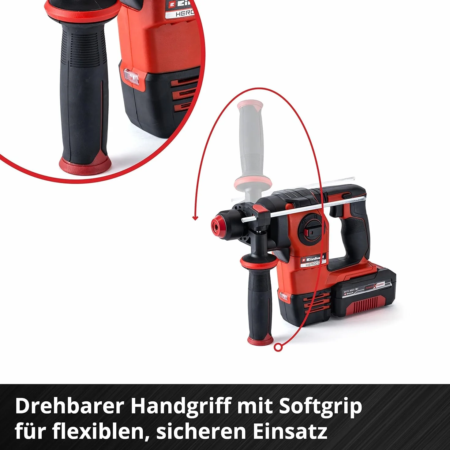Einhell Akumulatorowy młot udarowy HEROCCO Power X-Change (Li-ion, 18 V, 2,2 J, 18 Nm, silnik bezszczotkowy, pneumatyczny mechanizm udarowy, SDS +, w tym E-box, bez akumulatora i ładowarki)