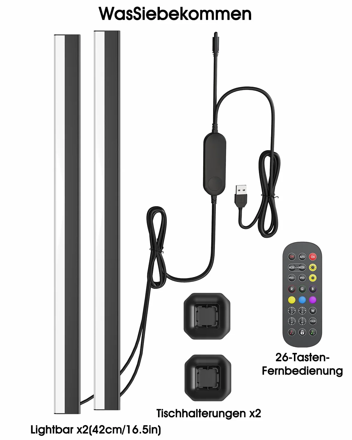 Lampa LED RGB [2 sztuki], lampa gamingowa z podświetleniem tła TV, zasilana przez USB, 42 cm, synchronizacja z muzyką, sterowanie za pomocą aplikacji, lampa otoczenia z pilotem zdalnego sterowania, do
