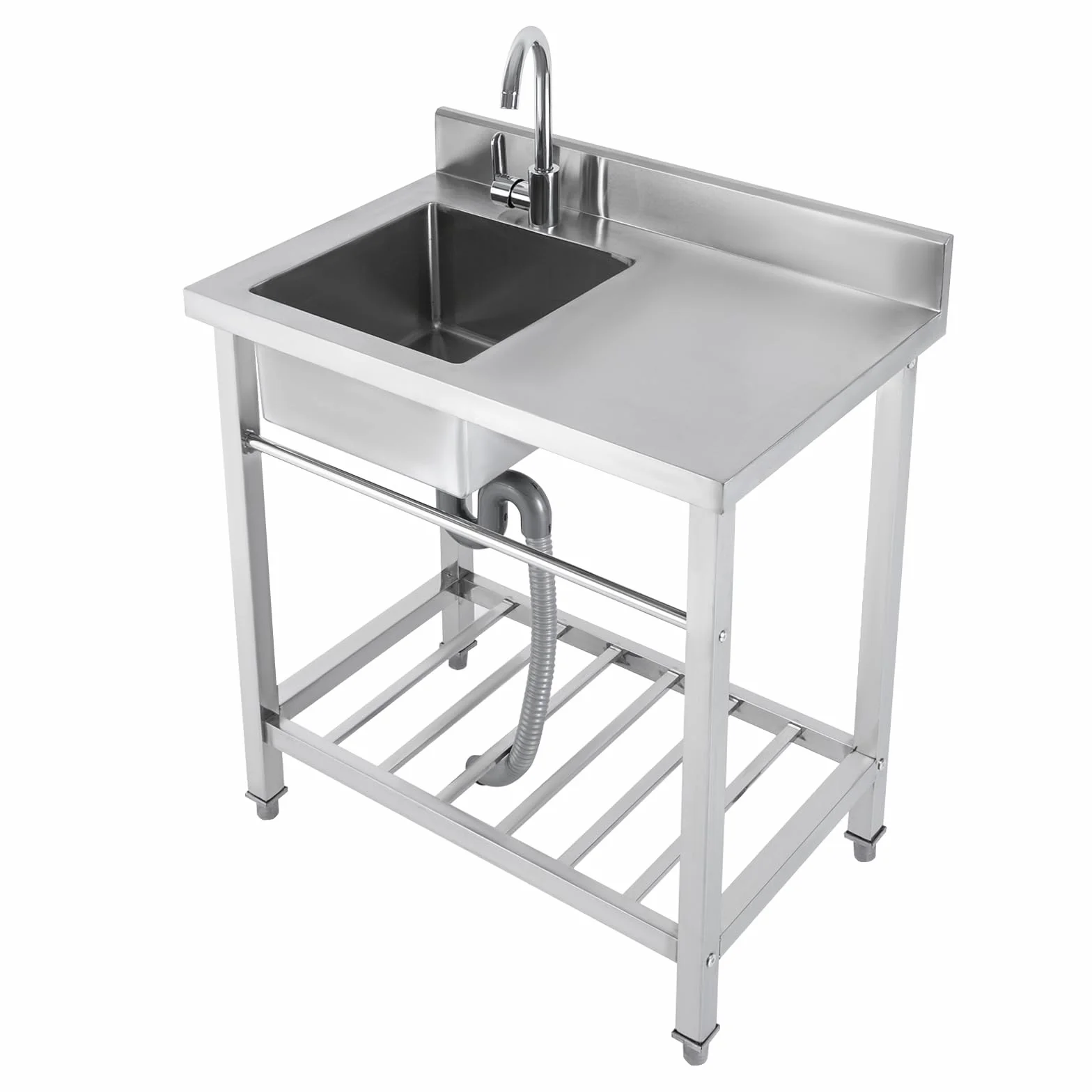 Wolnostojący zlewozmywak kuchenny, zlewozmywak ze stali nierdzewnej z obrotowym kranem o 360°, nośność 100 kg, do łazienek, gospodarstw rolnych, podwórek, pralni, kuchni