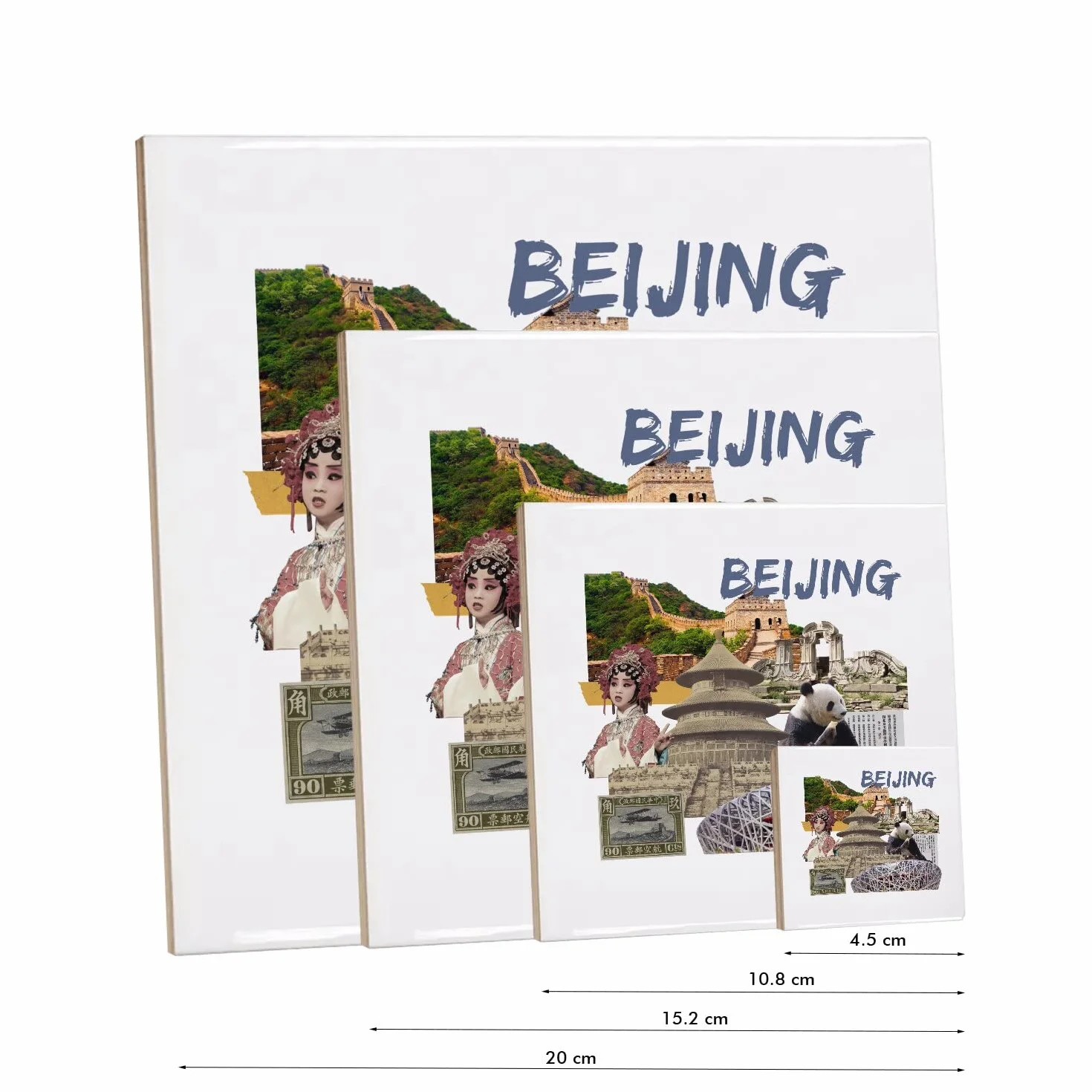 Fabulous Dekoracyjna płytka ceramiczna 10,8 x 10,8 cm - Beijing Vintage Collage Pekin Chiny Podróżna pocztówka