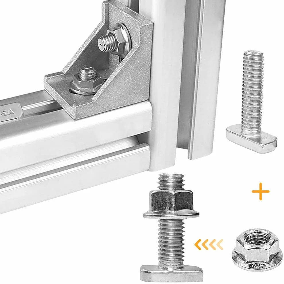 Śruby z łbem młotkowym ze stali nierdzewnej, 10 sztuk, z nakrętką kołnierzową, śruby z łbem młotkowym M8 x 20 mm, śruby T z nakrętkami kołnierzowymi do szyn montażowych PV Solar