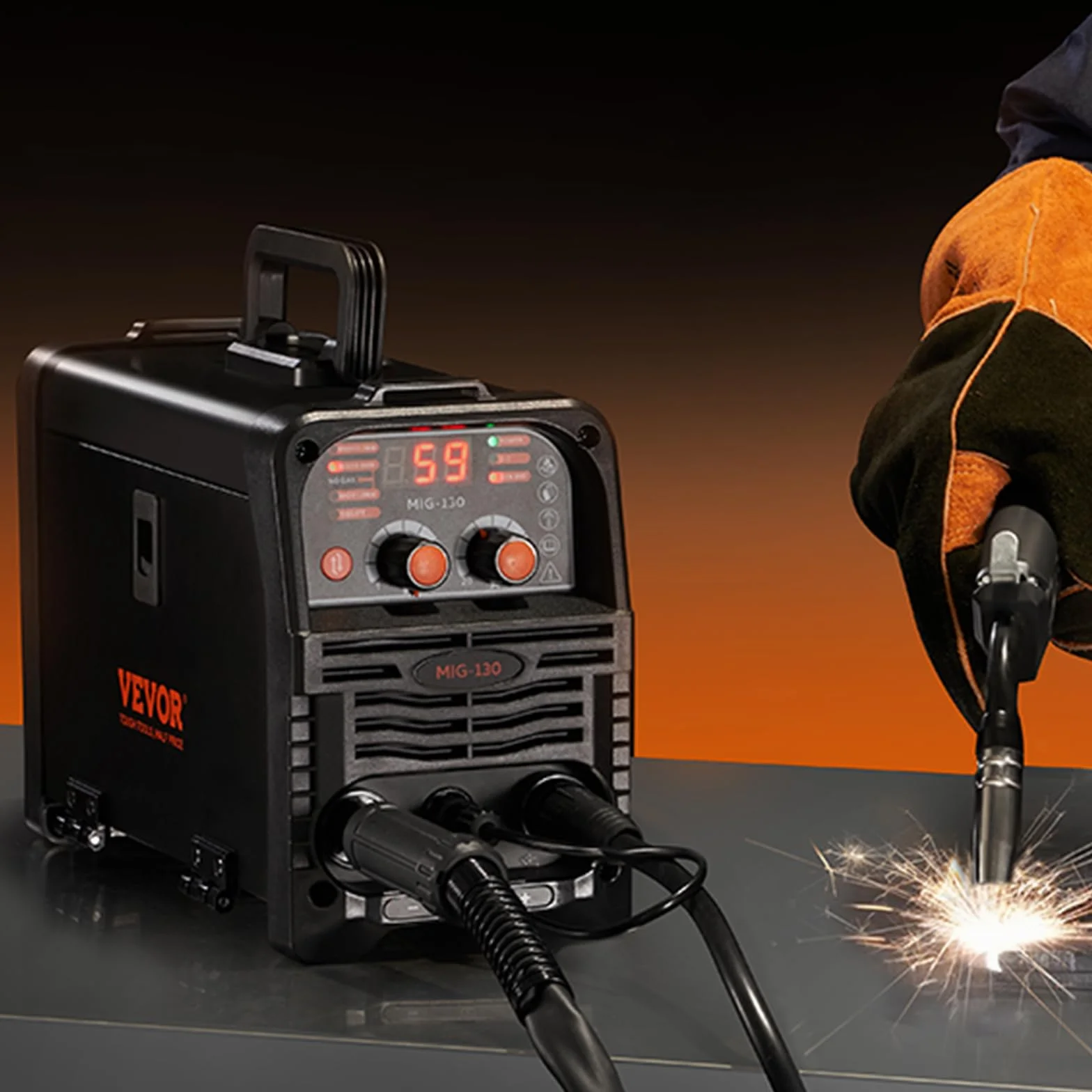 VEVOR Spawarka MIG, 130 A, synergetyczna spawarka MIG, 3 w 1, wieloprocesowa spawarka MIG/MMA/Lift-TIG, spawarka z technologią falownika IGBT i cyfrowym wyświetlaczem