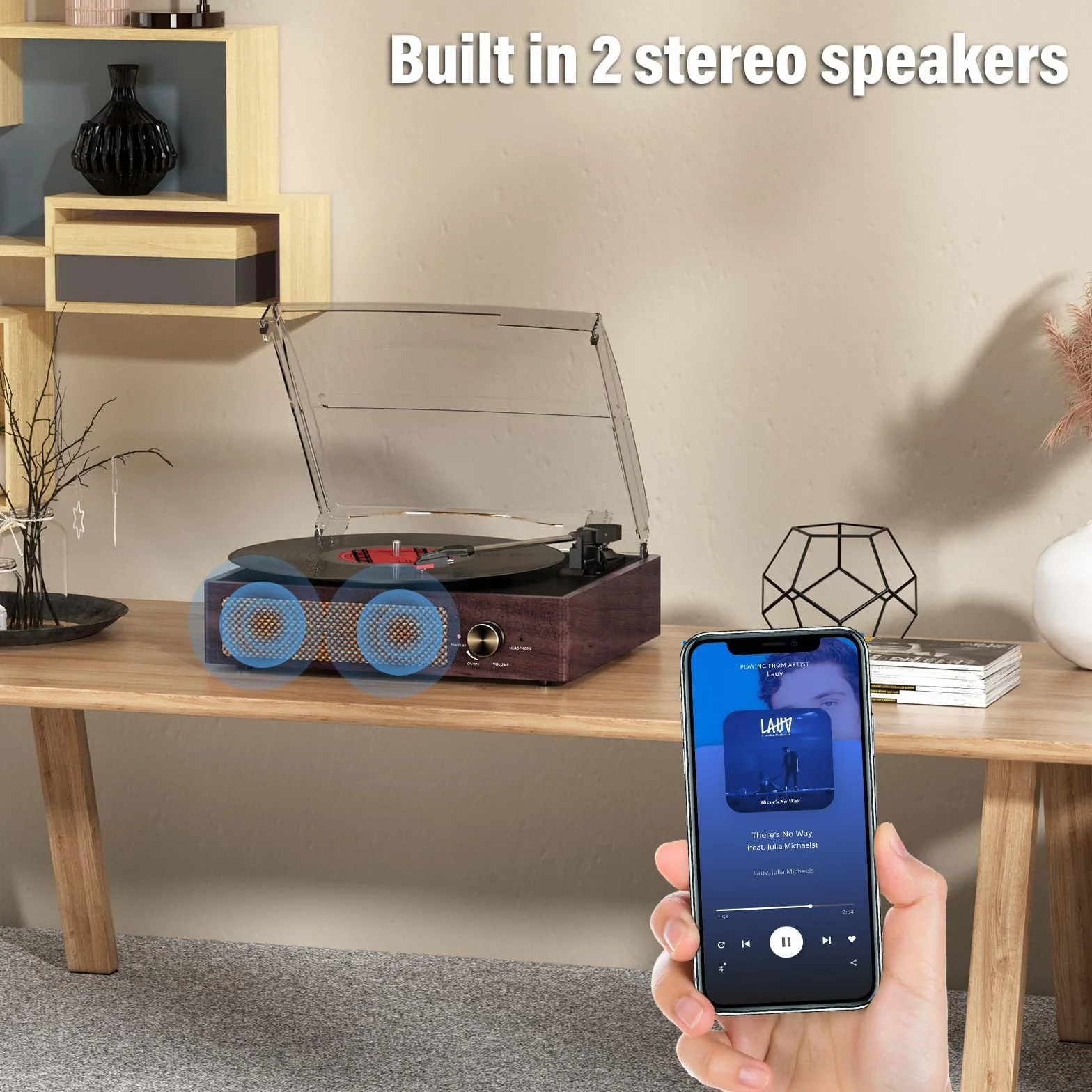 Przenośny gramofon Bluetooth Trzy Prędkość (33 1/3, 45 I 78 RP), Vintage Winyl Gramofon z wbudowanymi głośnikami Stereo, obsługuje wyjście RCA/gniazdo słuchawkowe Brązowy