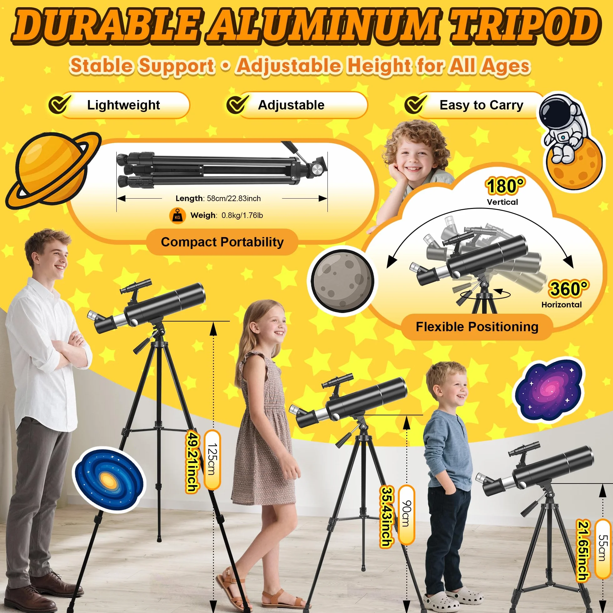 Teleskop, profesjonalny teleskop astronomiczny dla dorosłych, 80/500mm astronomiczny teleskop refrakcyjny dla dzieci i początkujących z statywem, adapterem do telefonu – idealny do