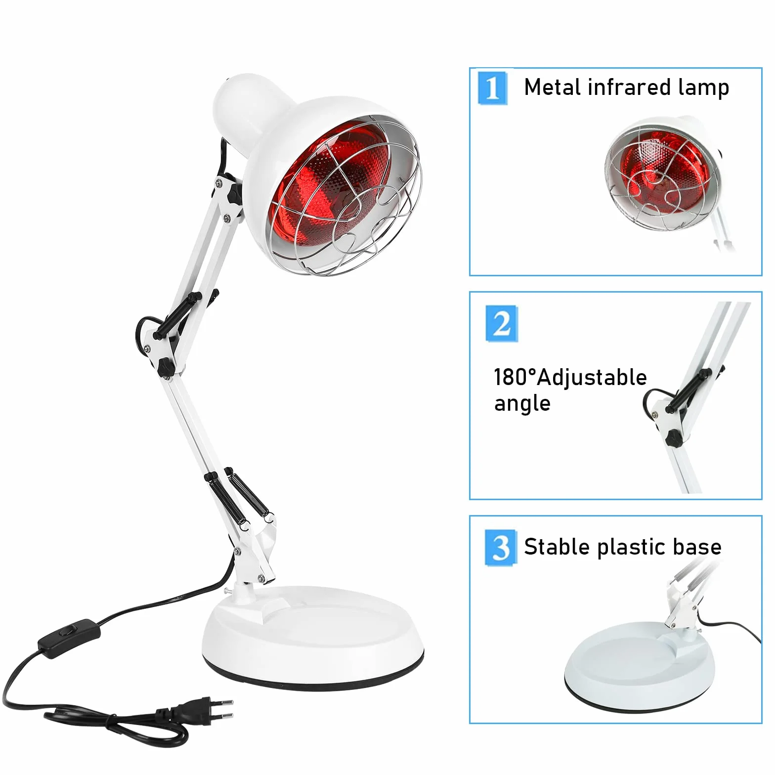 Lampa na podczerwień, 150 W, czerwone światło, lampa na podczerwień, do leczenia przeziębienia i relaksu mięśni