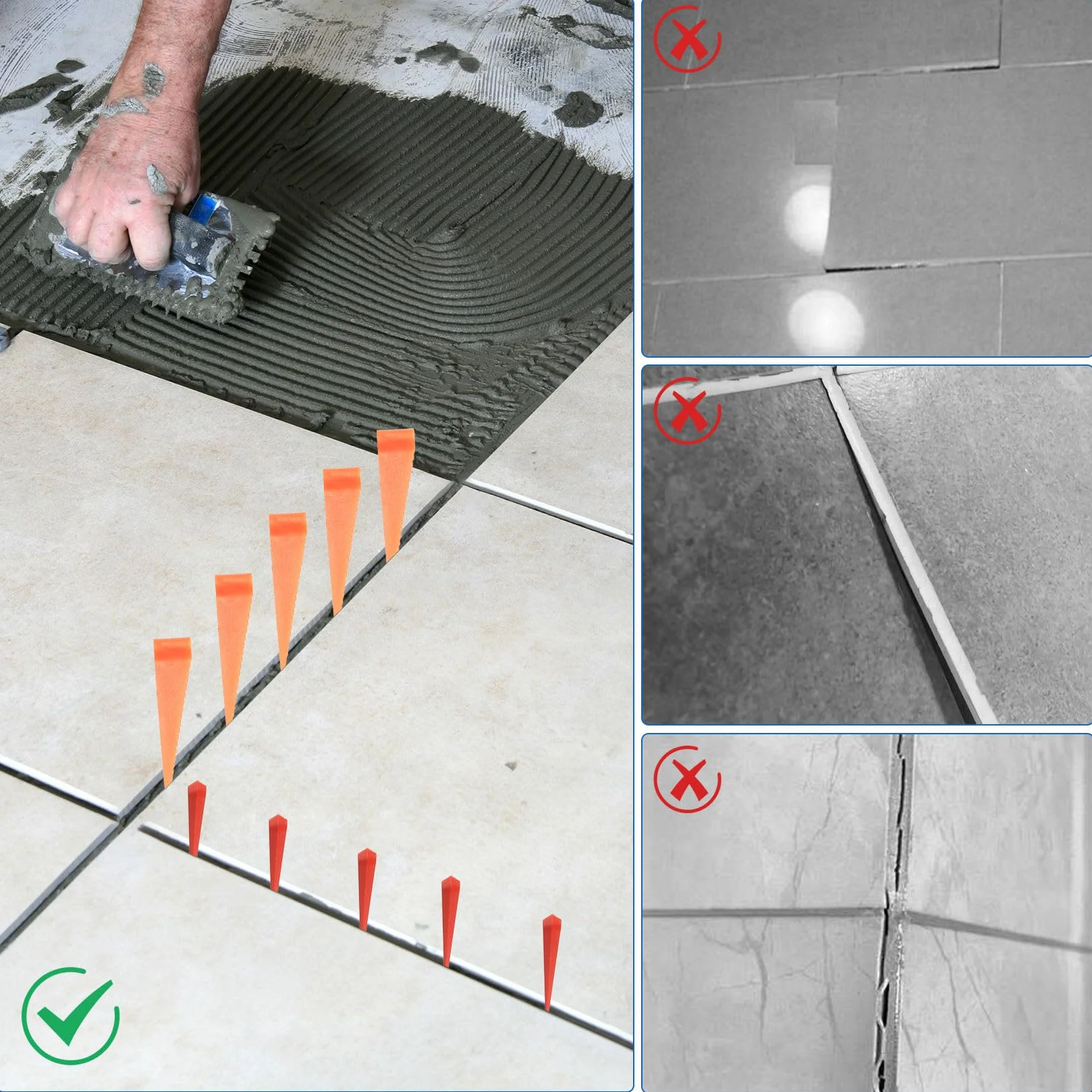 System poziomowania płytek, wielokrotnego użytku, plastikowe kliny do poziomowania, płytki poziomujące, kliny do naprawy, układania płytek (30 x 7 x 0-5 mm, 30 x 8 x 0-6 mm, 58 x 9 x 0-10 mm)
