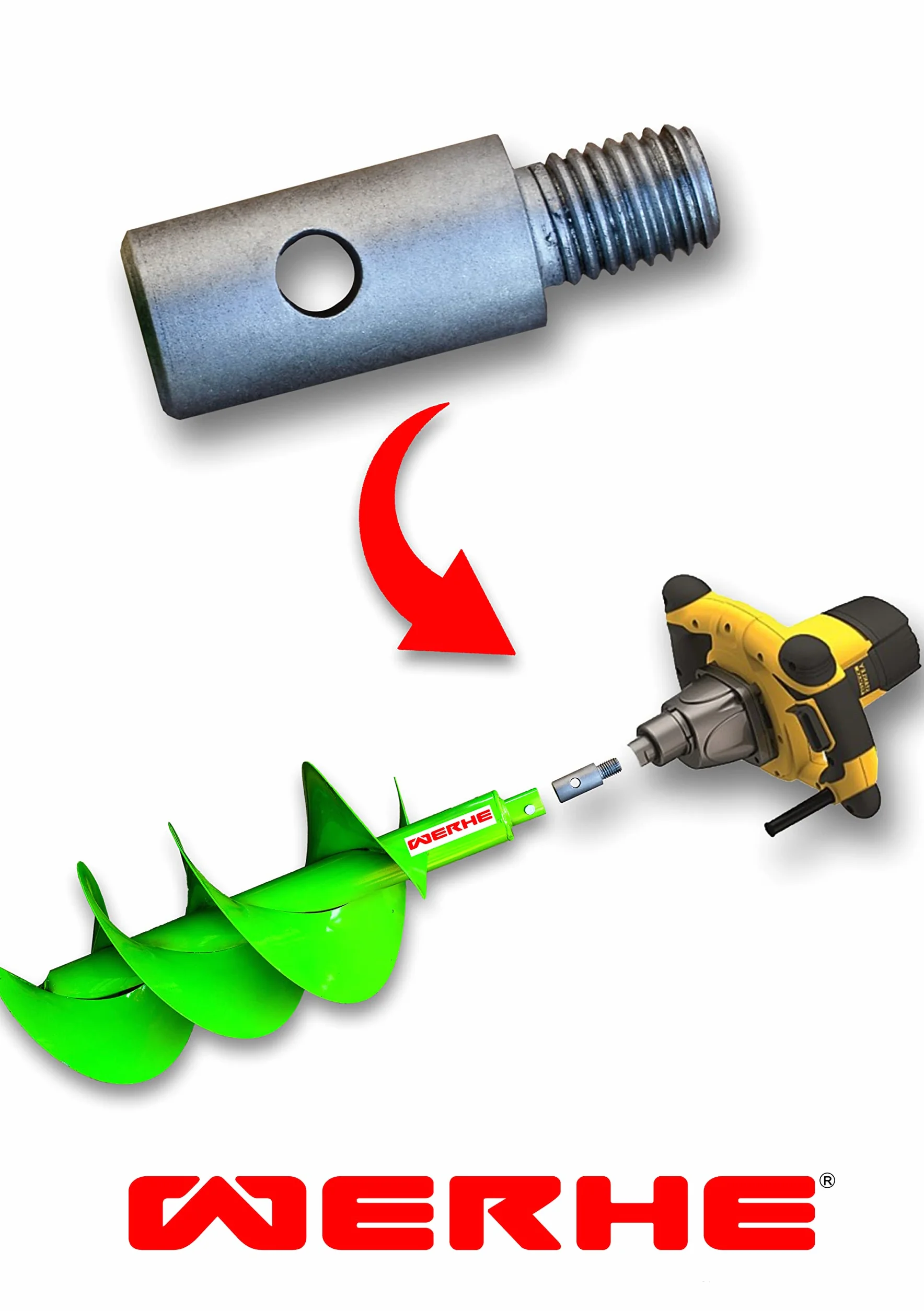 WERHE świder ziemny 60 mm, podwójna spirala, M14 adapter | stal z ostrzy wzmocnionych węglikiem, długość całkowita 80 cm, głębokość robocza 60 cm, uchwyt 20 mm