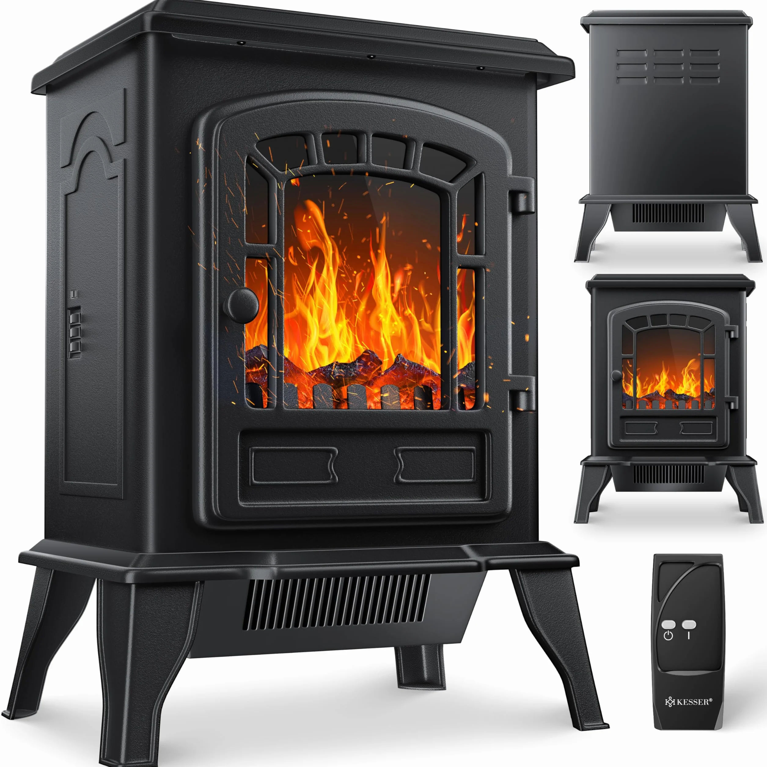 KESSER® Kominek elektryczny 2000 W z termowentylatorem, LED efekt płomienia, czarny