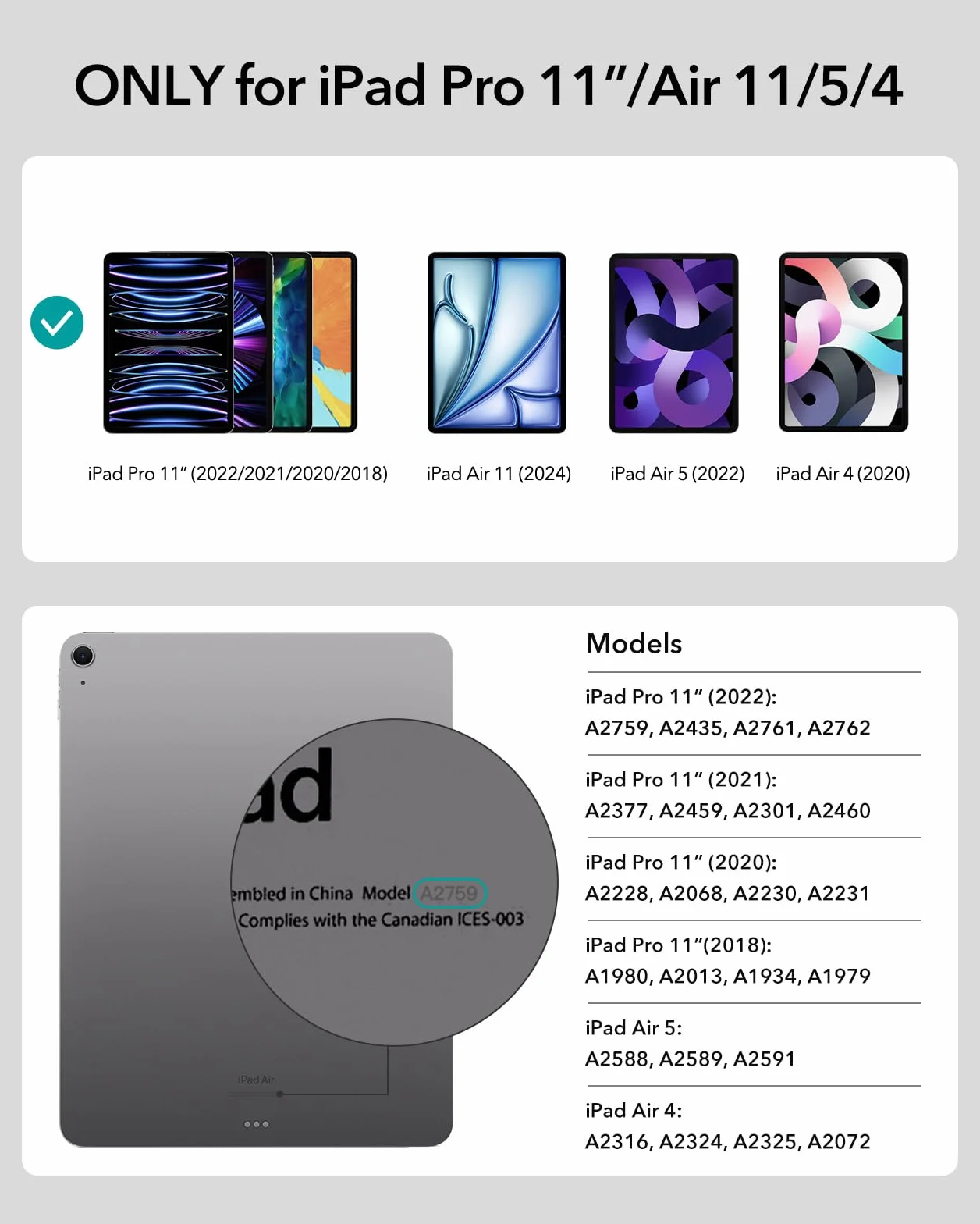 ESR Ascend etui na klawiaturę Lite, iPad klawiatura etui kompatybilne z iPad Pro 11/Air 5/4, magnetyczne zdejmowane etui, regulowany tryb pionowy/poziomy, łatwe do przenoszenia, sprężyste przyciski