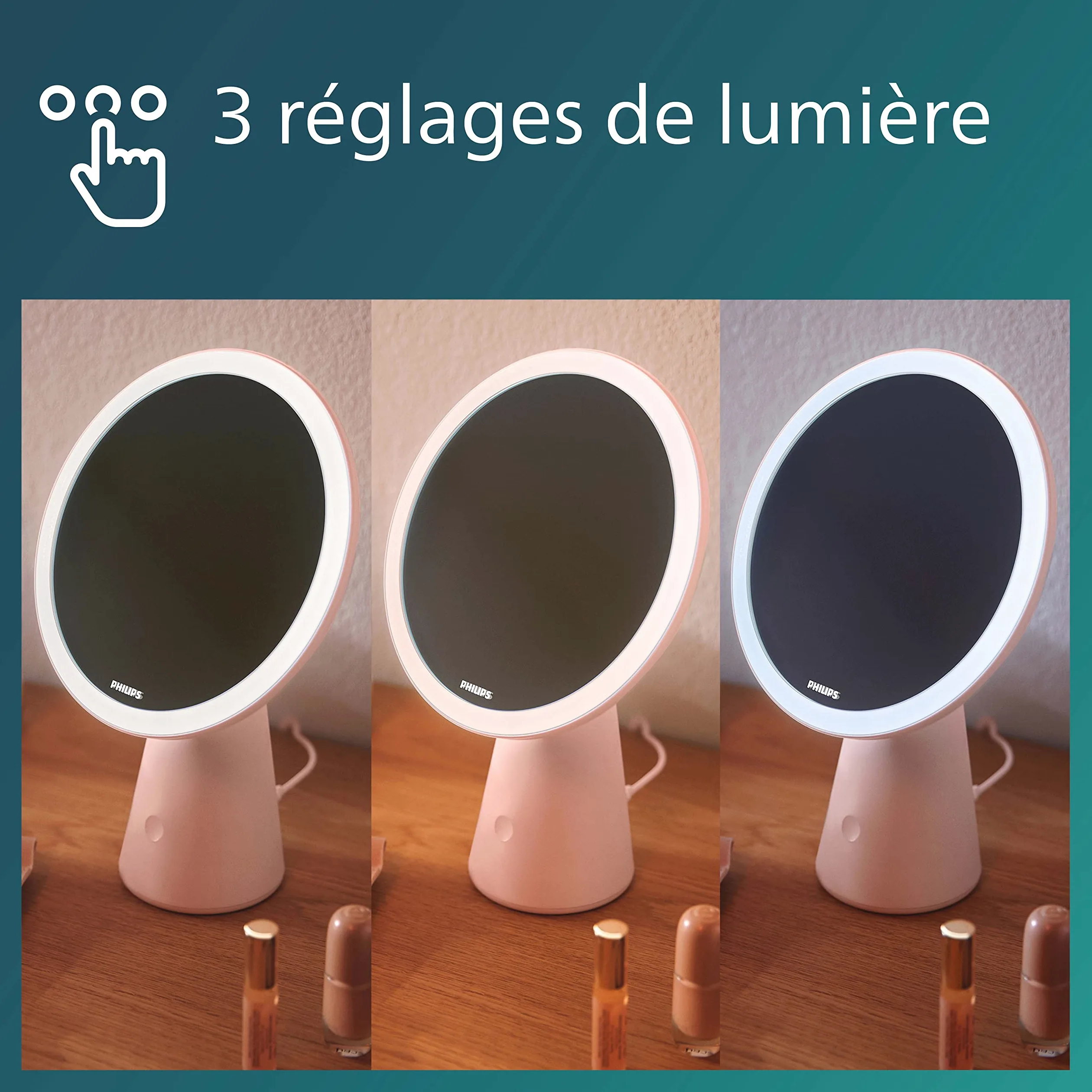 Philips LED Lampka biurkowa Performance Mirror DSK205, 4,5 W 80 lm, 3000-5000 K, różowa, możliwość przyciemniania, USB