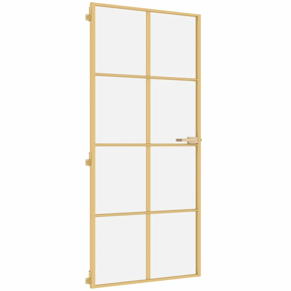 Drzwi wewnętrzne smukłe złote 93x201,5 cm szkło hartowane i aluminium materiały budowlane drzwi do domu