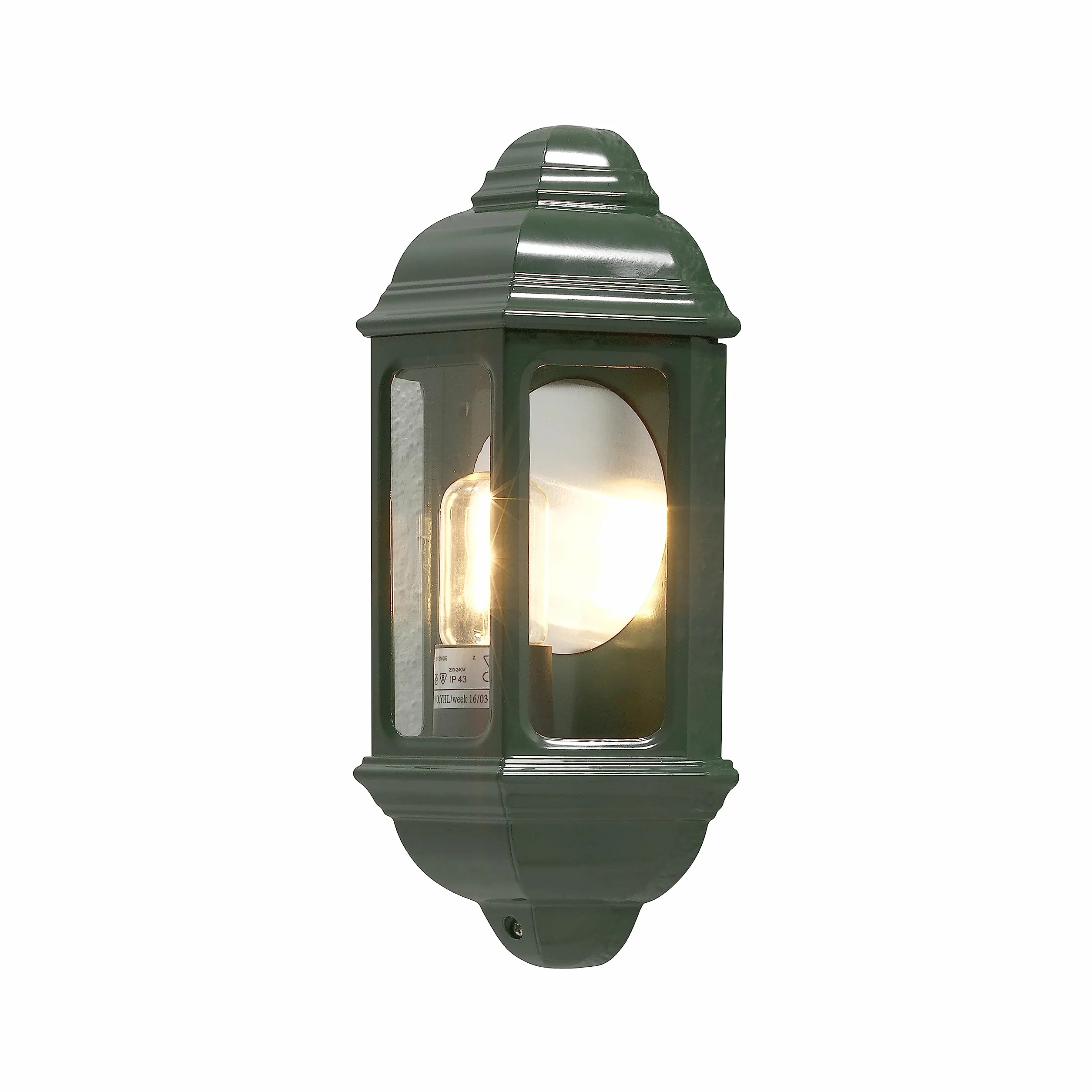 Konstsmide Zewnętrzne lampy ścienne zasilane sieciowo/Cagliari Flush klasyczna latarnia / 1 x 100 W E27 Max lampa/przezroczyste szkło/aluminium/IP43/światło zewnętrzne zielone