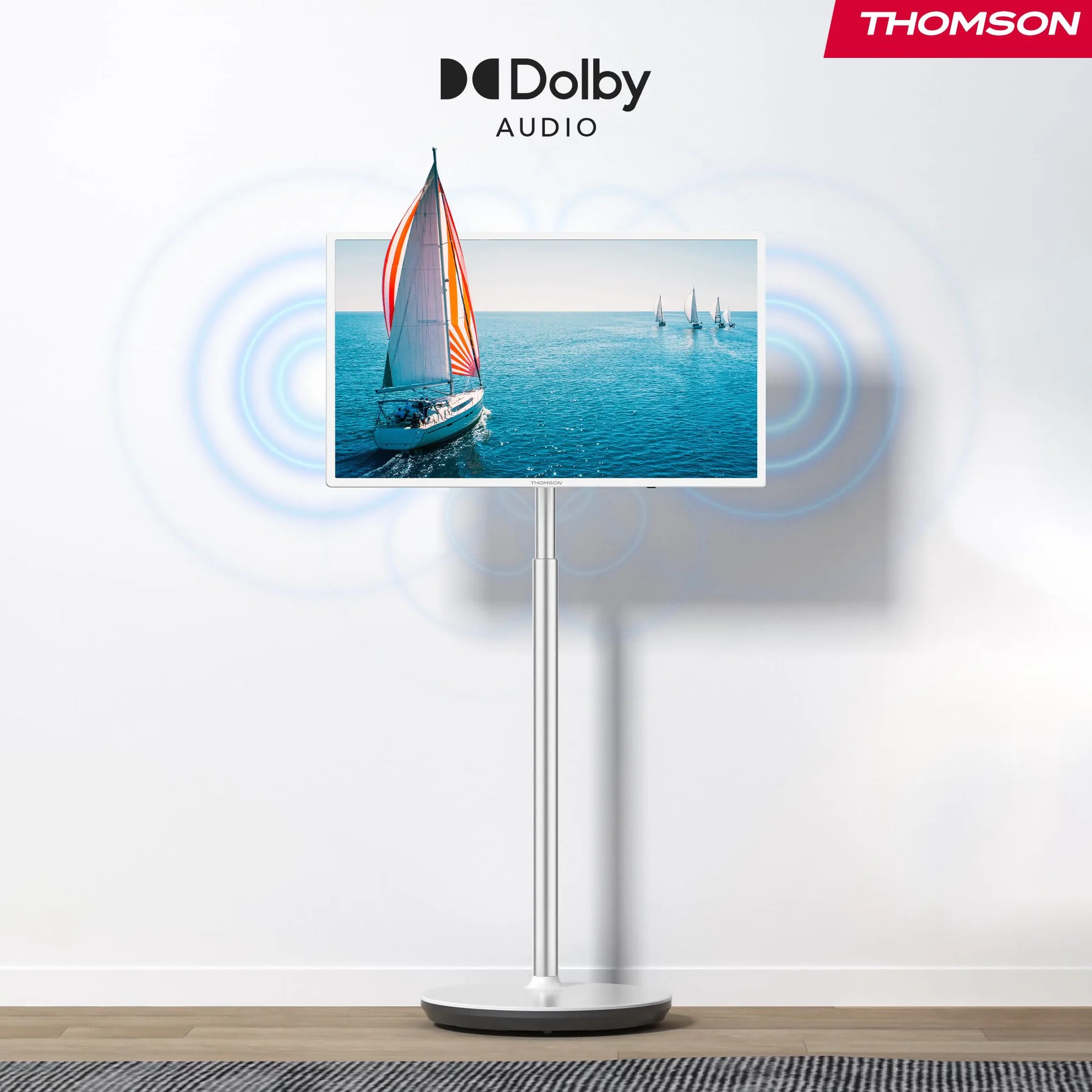 Thomson Go TV 32 cale (81 cm), przenośny telewizor z systemem Android – HD Ready (1366×768), sterowanie głosowe, Bluetooth 5.1, Wi-Fi, funkcja hotspotu, do 4 godzin pracy na baterii