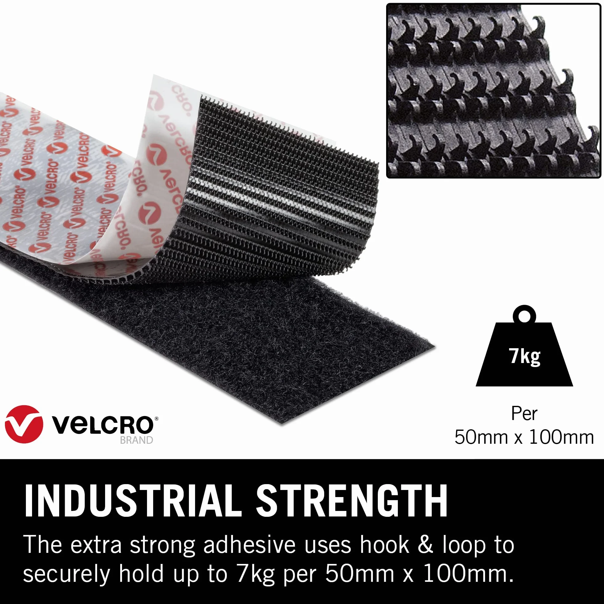 Velcro Brand Vel-Ec60241 Taśma, Czarny, 50mm x 1m