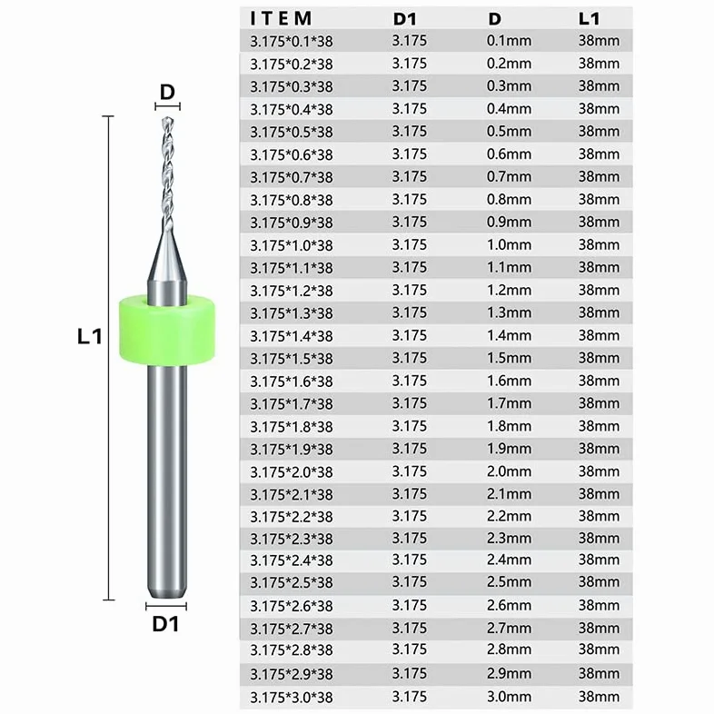 Wiertło do PCB 30 szt. 0,1-1,0 1,1-2,0 2,1-3,0 mm zestaw mikro pistoletu wiertarki do wiercenia płytki drukowanej wiertło z węglików spiekanych