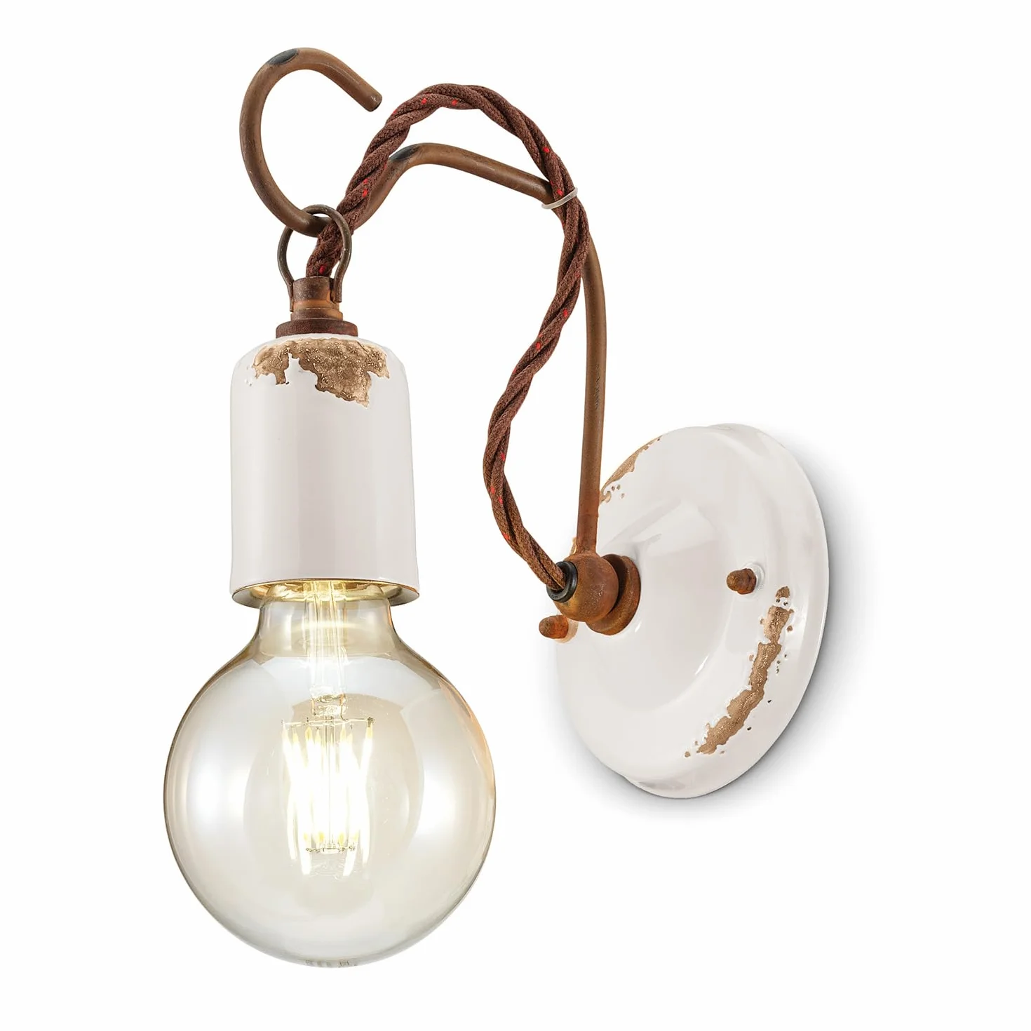 Ferroluce lampa ścienna retro z minimalną zawieszką, biała