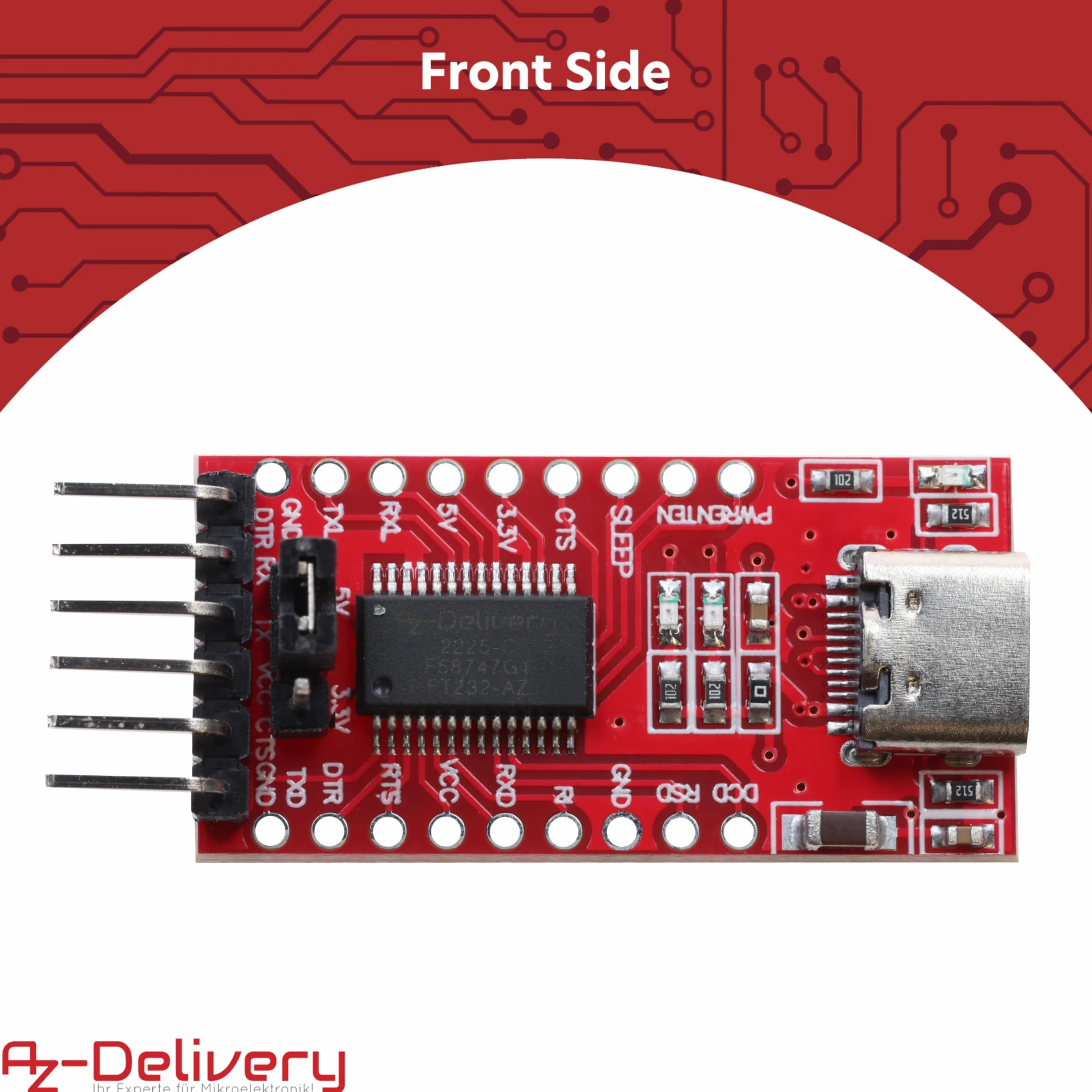 AZDelivery Adapter Szeregowy USB-C na TTL 3,3 V 5 V FT232RL Arduino