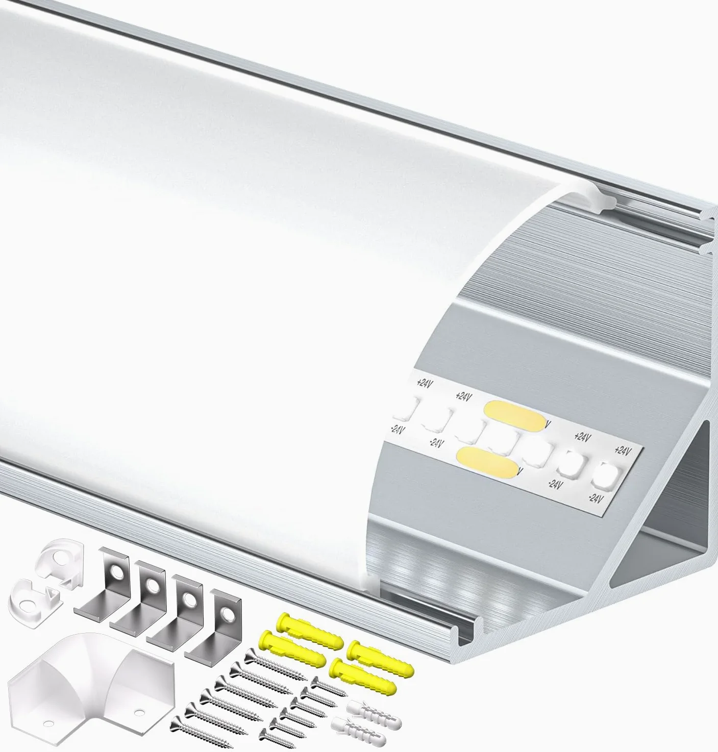 Shine Plus Profil narożny LED, 2 m x 10 sztuk, profil 45° V, szyna z alu, kanał i dyfuzor, pasuje do taśm LED do 10 mm