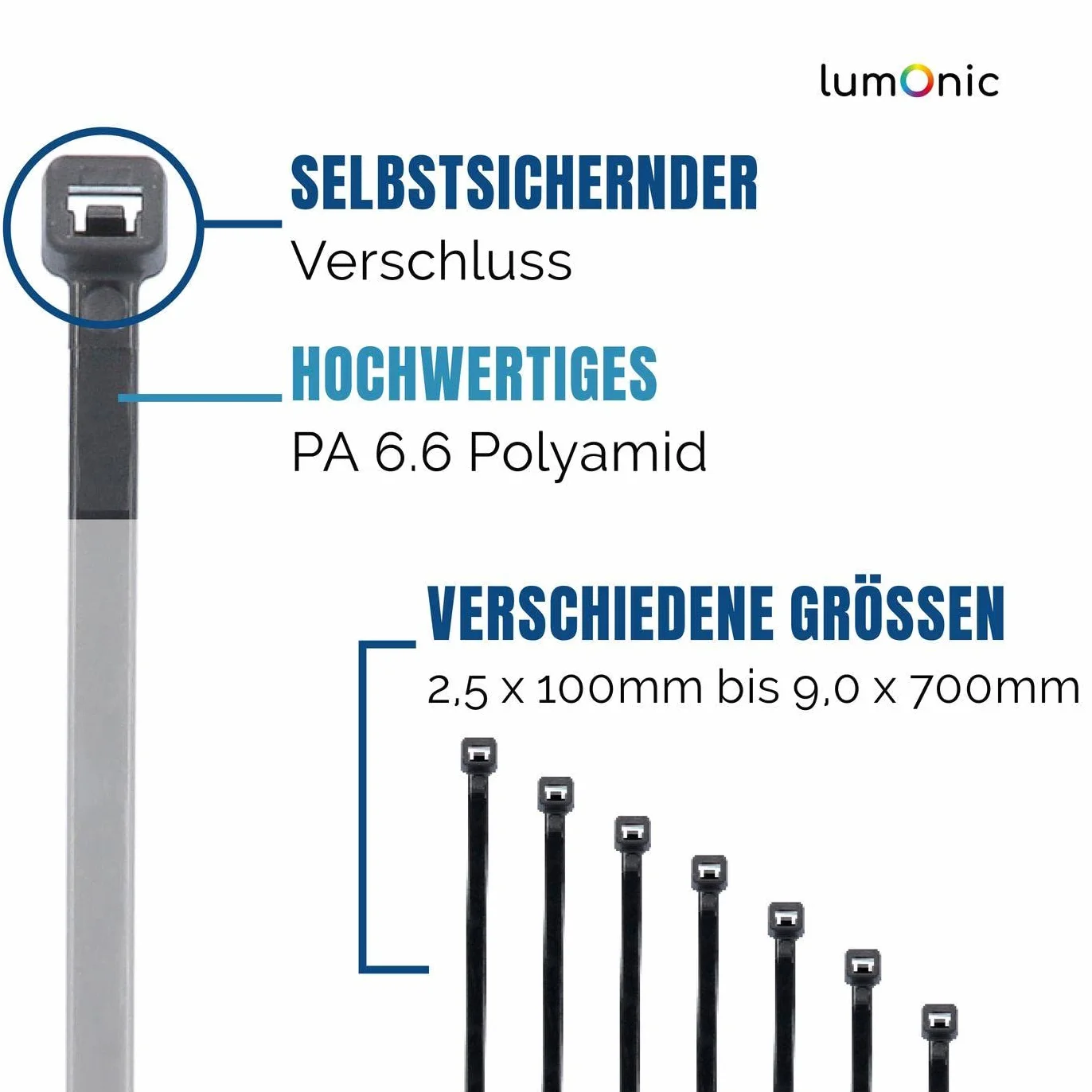 Lumonic 100x opaski kablowe 200 x 4,8mm I Srebrne opaski kablowe w jakosci przemyslowej I Opaski kablowe odporne na promieniowanie UV, opaski kablowe