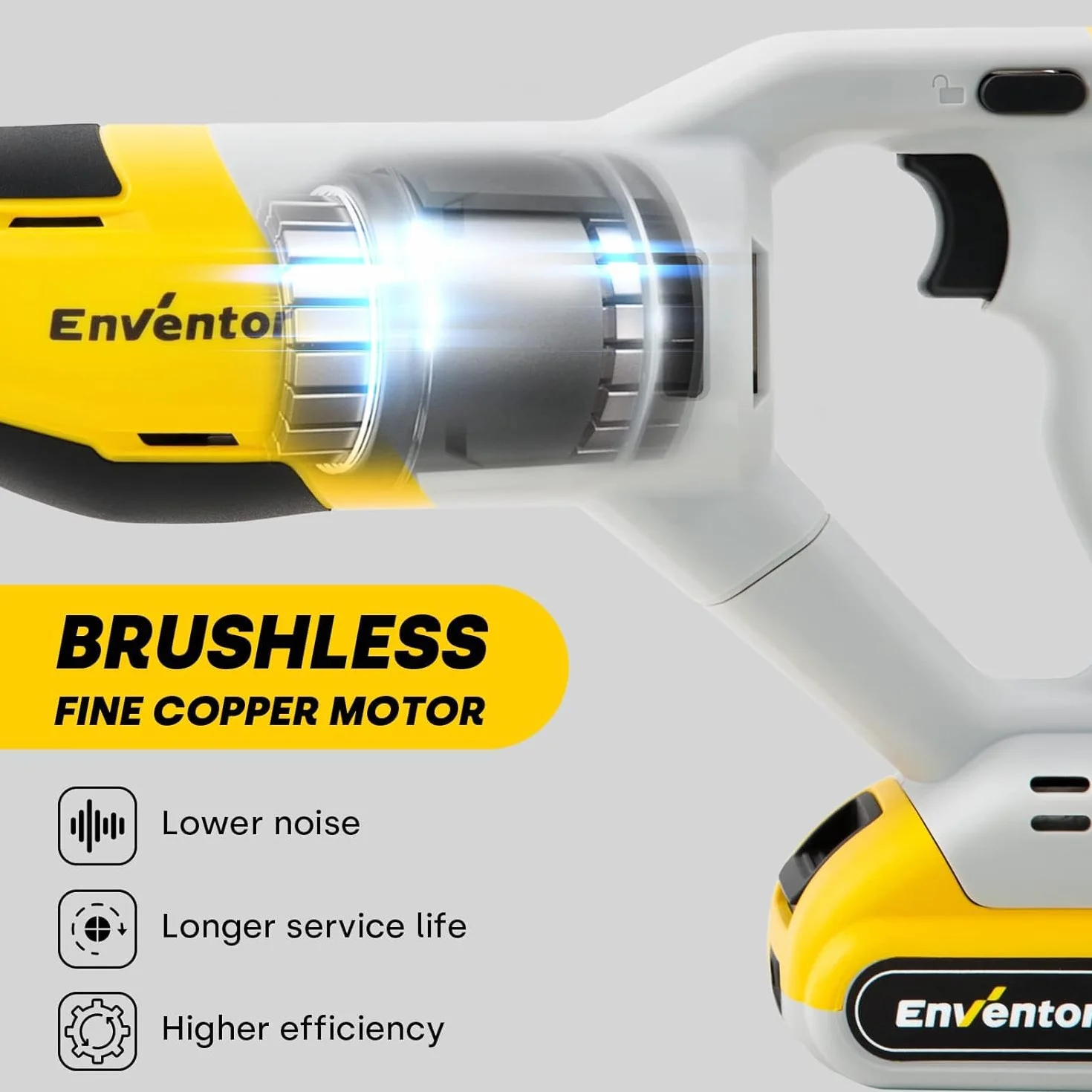 ENVENTOR 20V Bezszczotkowa Piła Szablasta, 2 x 2.0 Ah, 0-3000 RPM, 5 Brzeszczotów