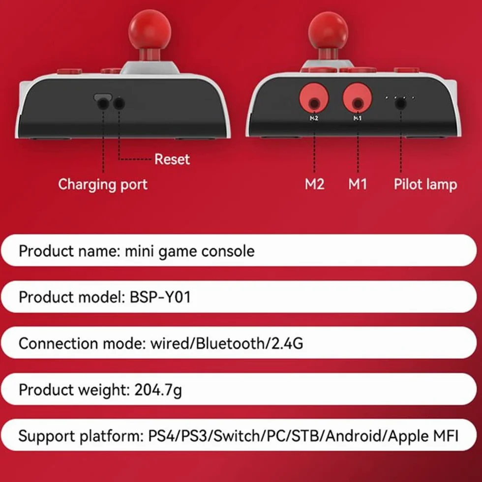 MayHei Arcade Fight Stick Joystick kontroler do PS4 PS3 PC Android iOS czarno-czerwony
