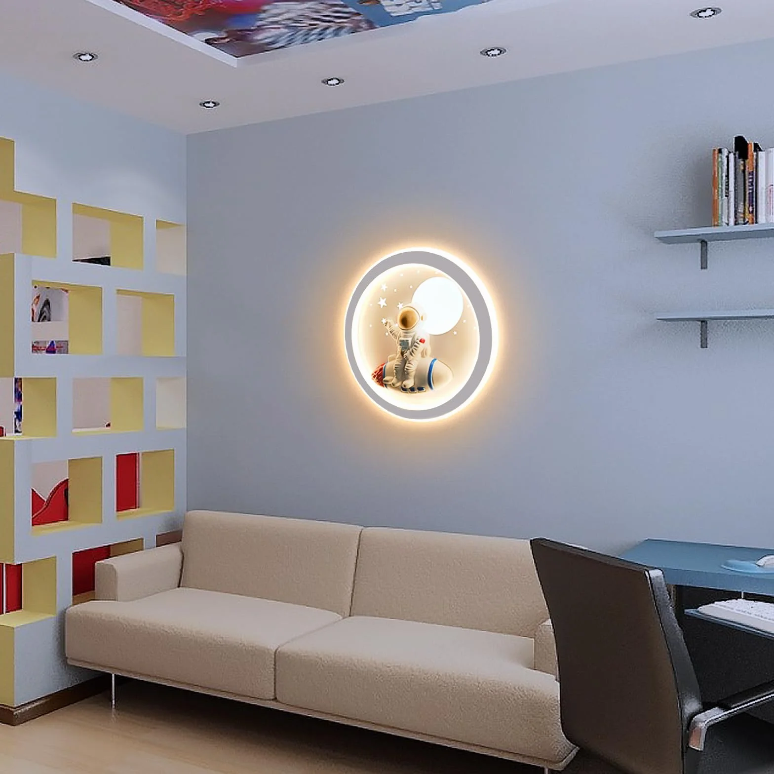 Lampka LED do wnętrz, 24 W, nowoczesna ściana astronauta, 220 V, 3 temperatury barwowe (3000K/4000K/6000K), do sypialni, domu, przedpokoju, salonu dziecięcego