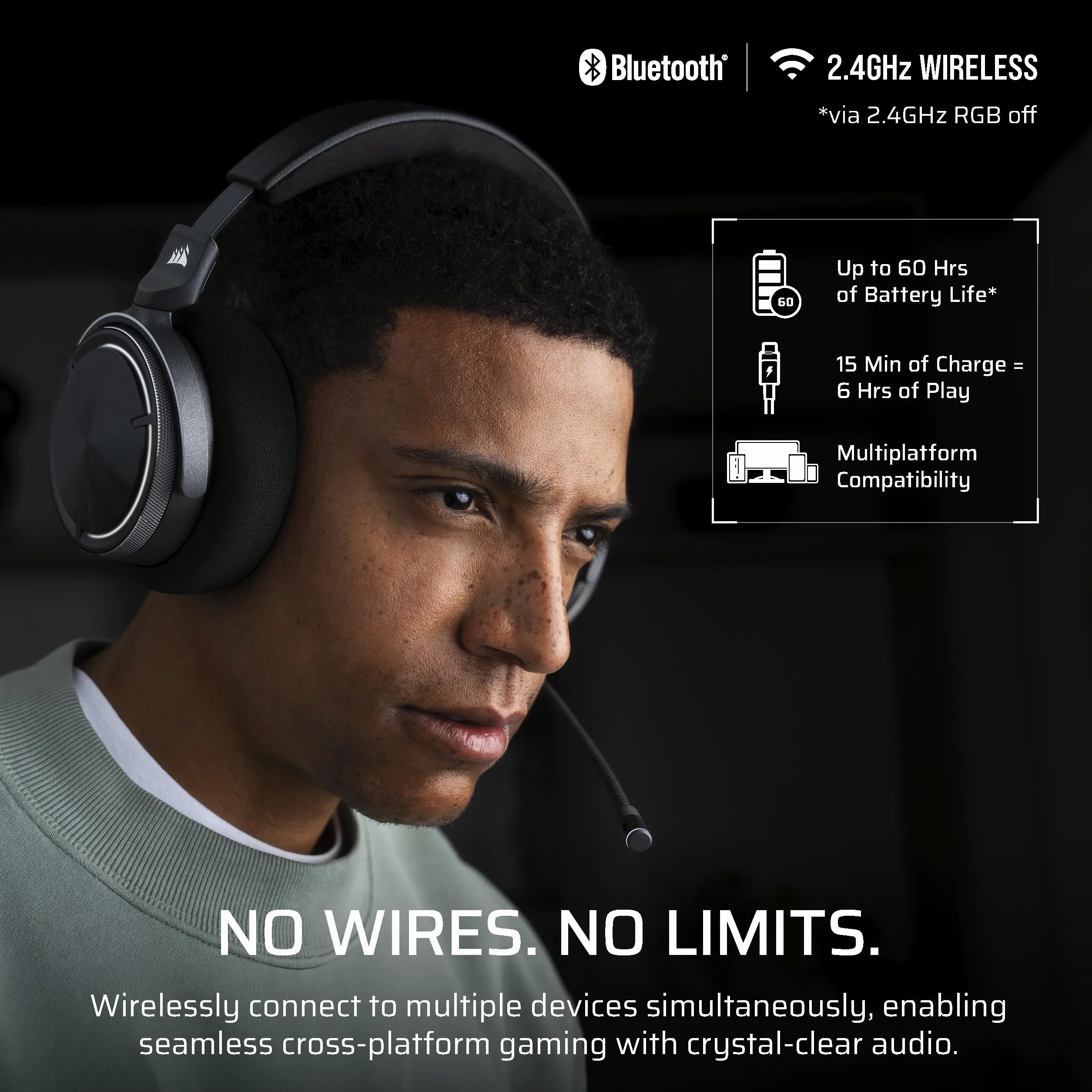 Corsair Virtuoso MAX bezprzewodowy zestaw słuchawkowy do gier Xbox Bluetooth Dolby Atmos aktywna redukcja szumów węgiel