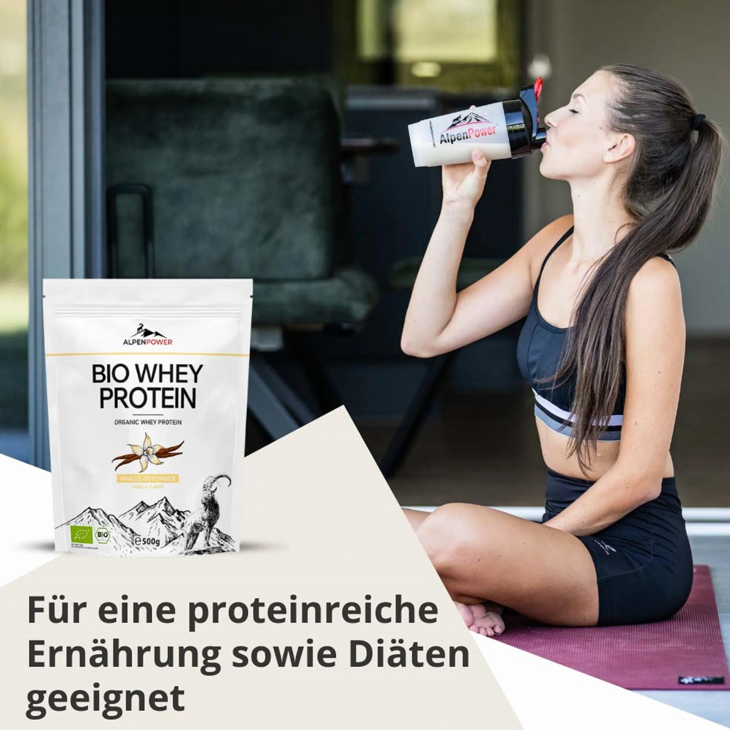 AlpenPower Bio WHEY Protein Vanilla 1 kg – 100% naturalne składniki i bez dodatków – wysokiej jakości białko CFM w proszku z najlepszego ekologicznego mleka alpejskiego