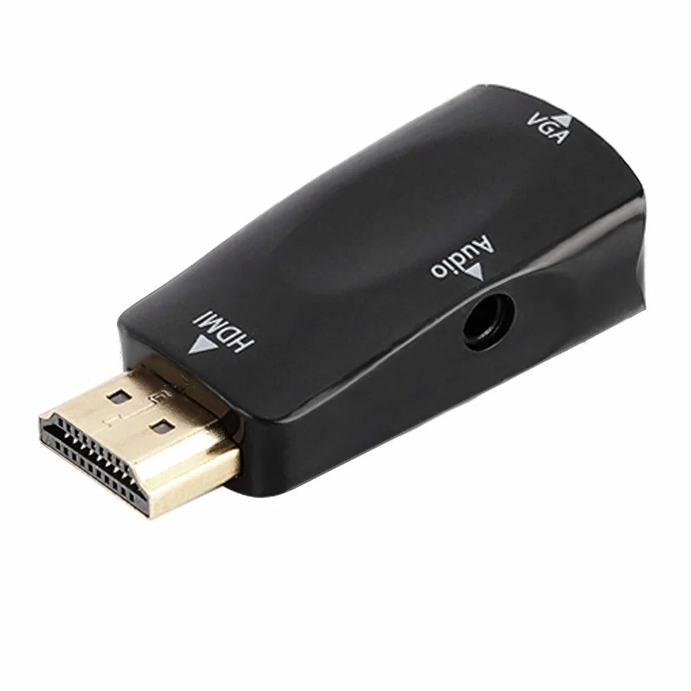 Adapter HDMI do VGA 1080P HDMI żeński na VGA żeński konwerter z kablem wyjściowym audio 3,5 mm (czarny)