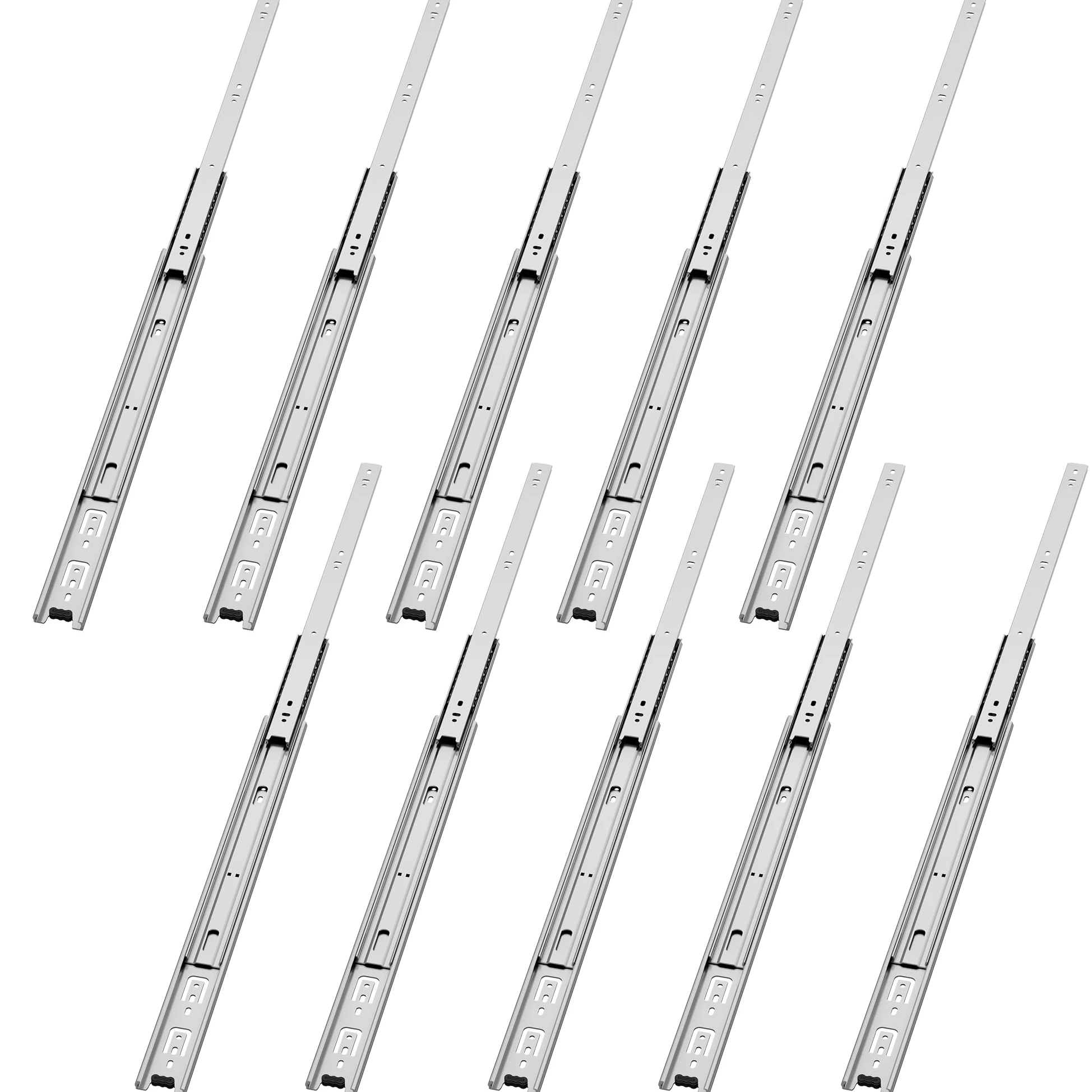 VADANIA Prowadnice do Szuflad 600 mm,Srebrny#A45, 5 Para (10 sztuki) | Nośność 45 kg, Klasyczny Styl, 3-Częściowe Pełne Wysuwanie z łożyskami kulkowymi, Montaż Boczny, Srebrny Metal