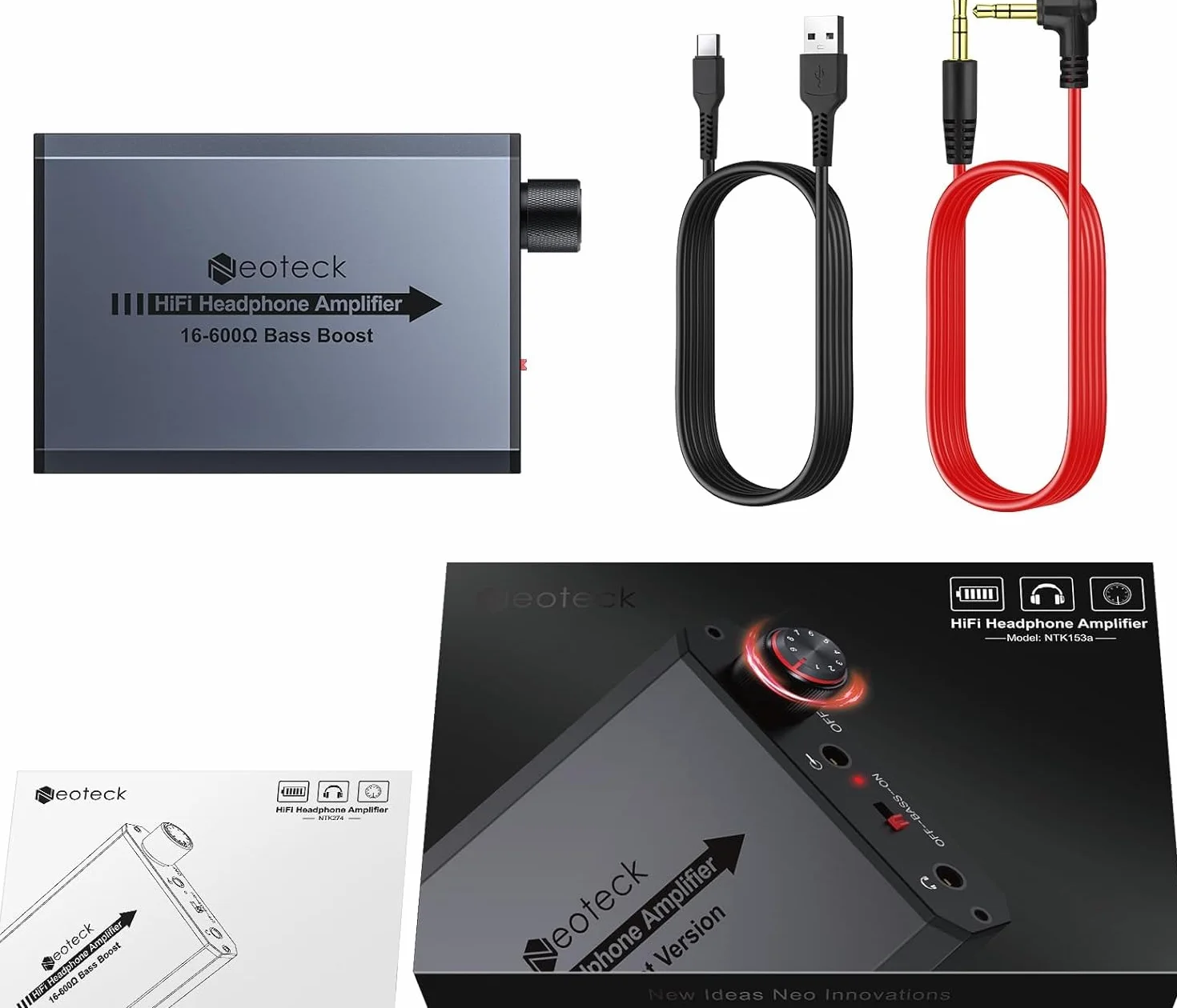 Neoteck wzmacniacz do słuchawek 3,5 mm 16-600Ω przenośny audio do telefonów MP3 MP4 komputer PS4 PS5